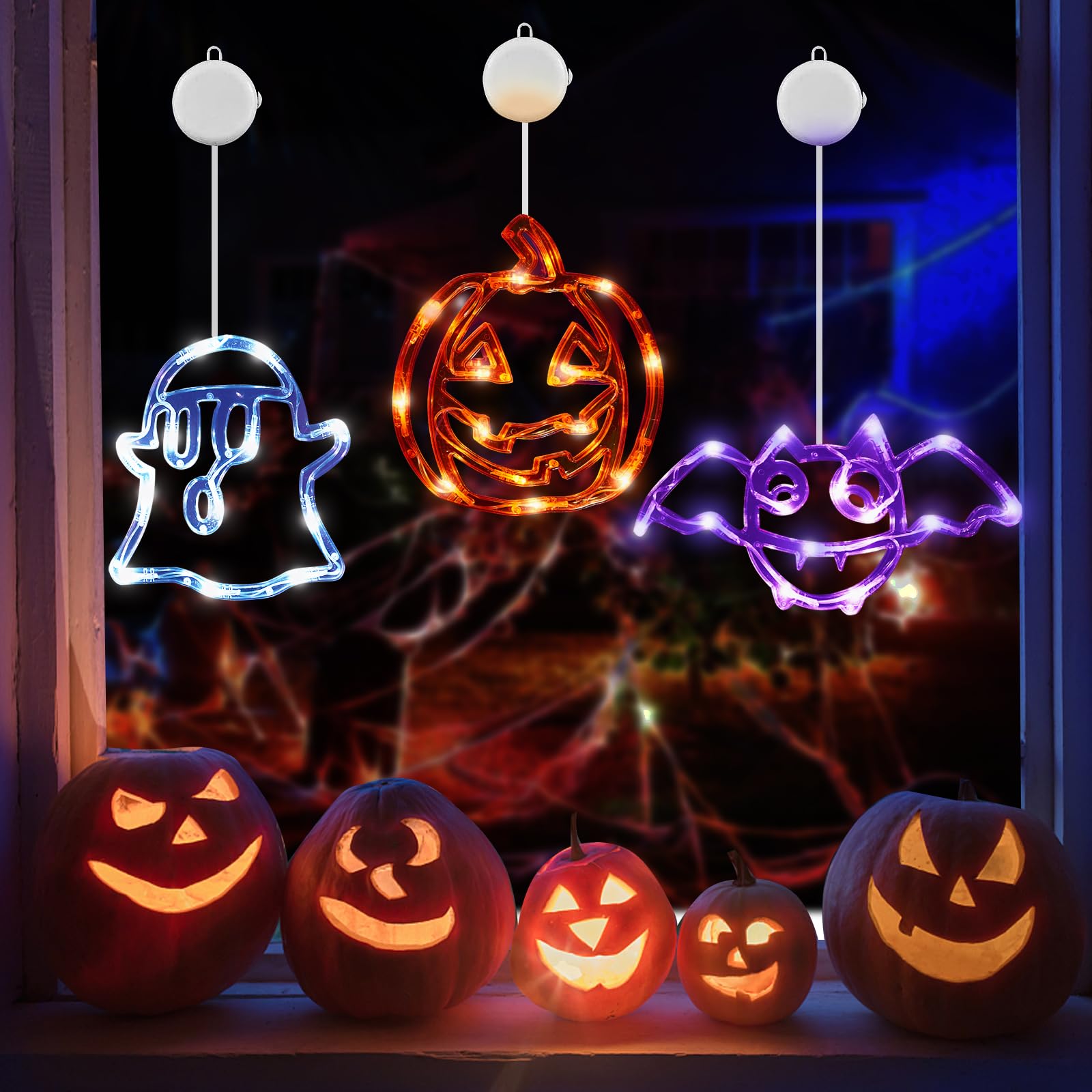 PISKEKAT Halloween Decorations, 3 Pack Orange Pumpkin, White Ghost