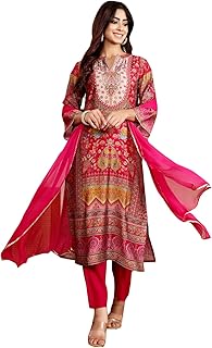 Women's Printed Chanderi Silk Kurta &amp; Trousers With Dupatta | Ethnic Kurta Sets for Women | A-Line Kurta Sets &amp; Trousers W...