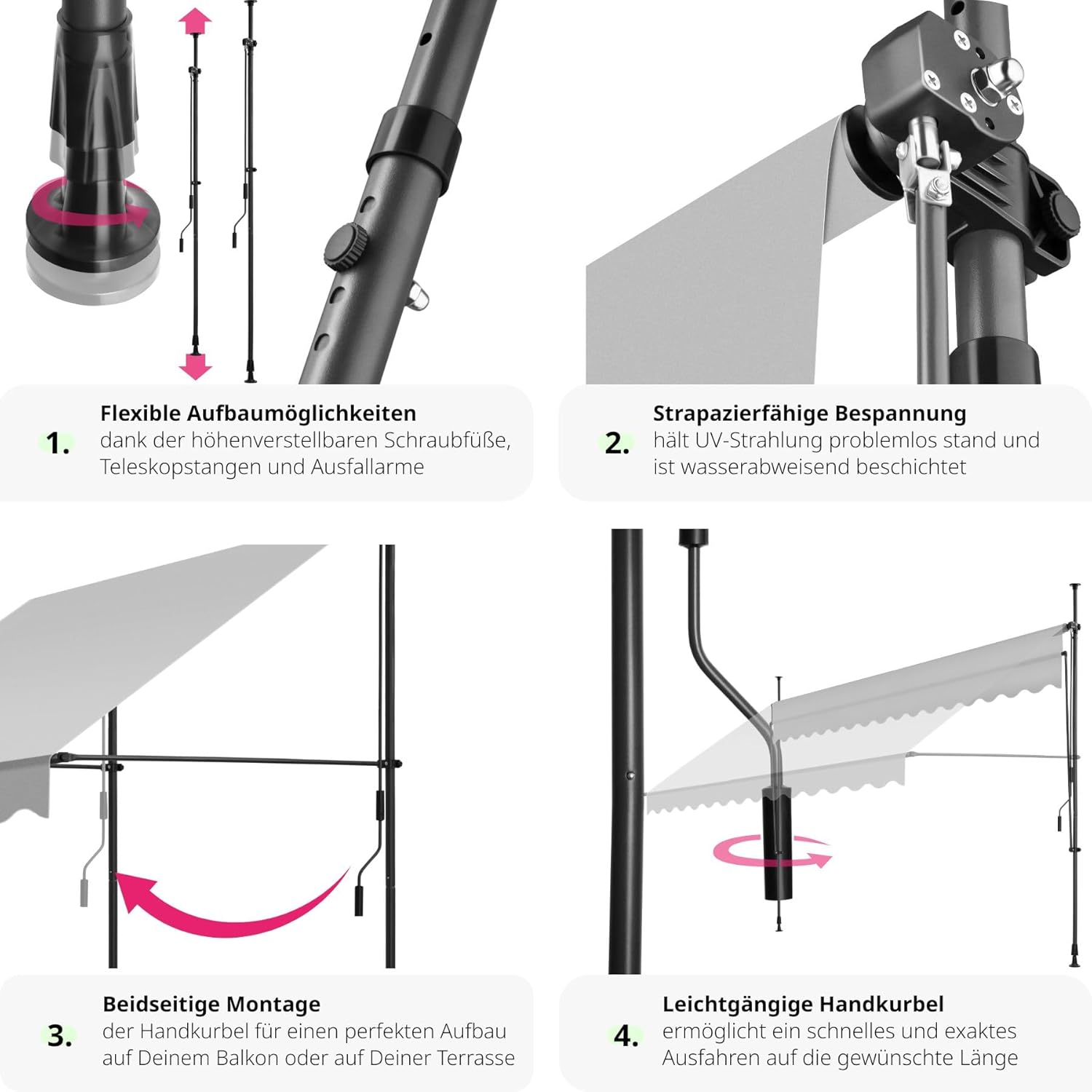 Detailed view of awning components and assembly steps
