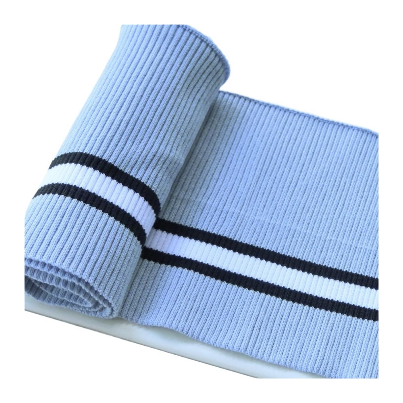 Ribbed Knit Cuff Cotton Spandex Stretch Knit Cuff Waistband Leg Arms Rib Trim Jersey Baseball Ribbed Fabric(Light Blue)