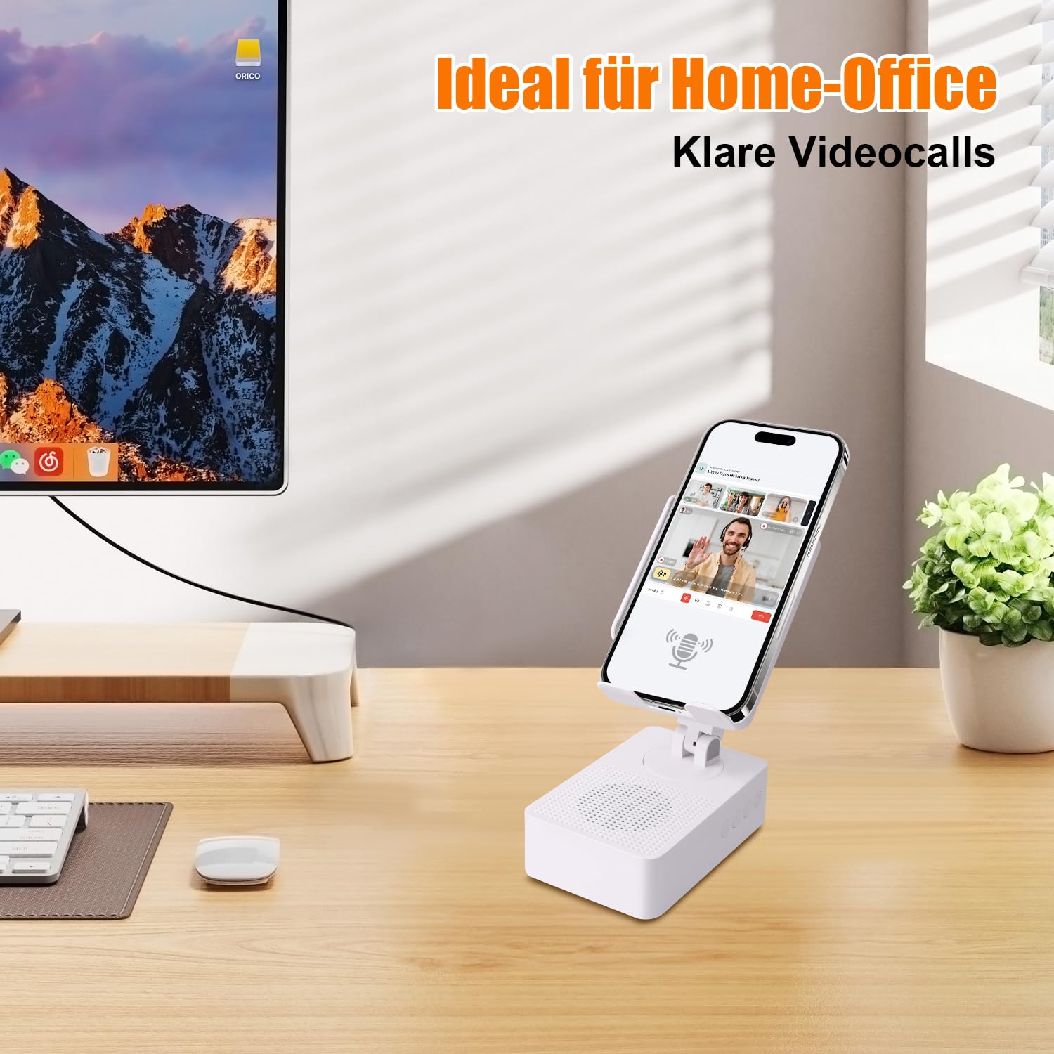 EDUPLINK Altoparlante Bluetooth con supporto per cellulare, induttivo e regolabile a 270°, per smartphone Samsung, altoparlante per cucina, ufficio, anziani, regalo per uomini, nero (bianco)
