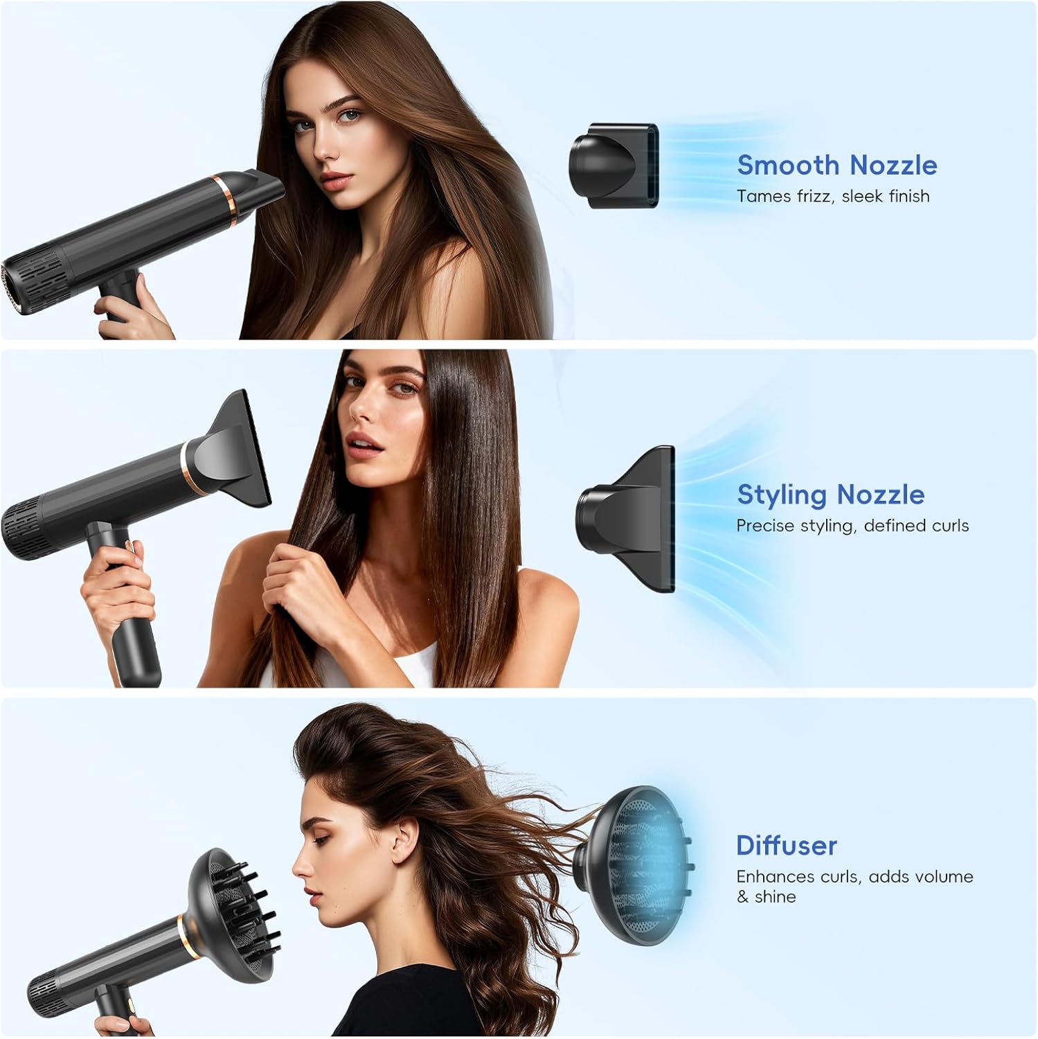 Magnetic attachments for the Nicebay hair dryer