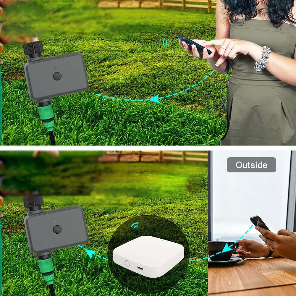 Smart Tuya App Bluetooth Acqua con Ritardo Pioggia, Irrigazione Programmabile, Modalità Auto/Manuale, Controllo vocale Google Home, Richiede BT Gateway Hub