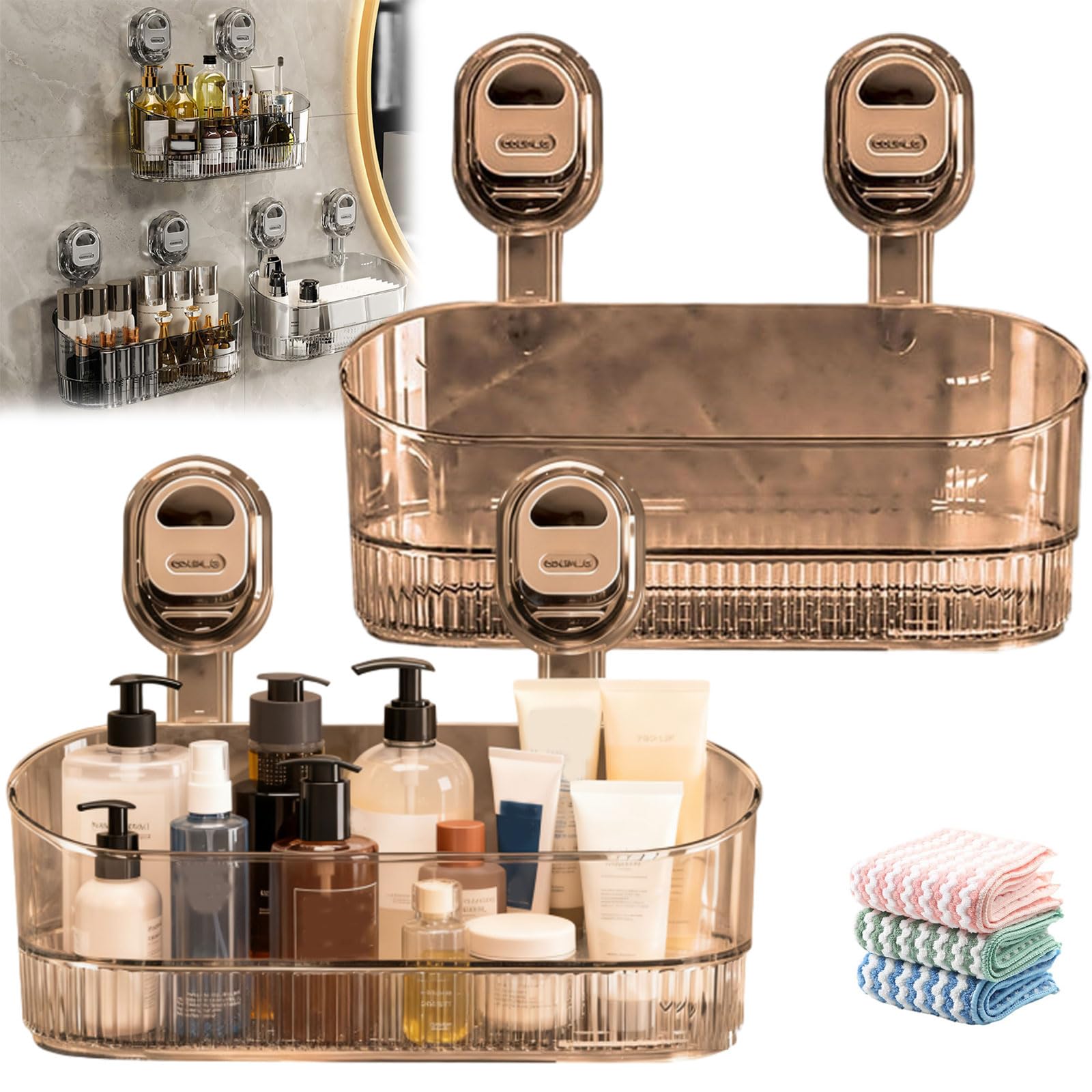 Yrcasu No Drill Bathroom Suction Storage Box Suction Cup Shower Shelf Shower Caddy Suction Cup with Drain Holes
