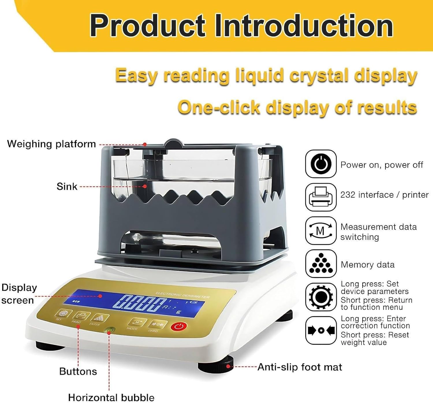 Digital Electronic Gold Purity Tester: 0.01g Precision & 0.001g/cm³ Density Display, for Gold Silver Platinum Palladium Testing, for Jewelry Makers & Sellers MDJ300K(Pinter)
