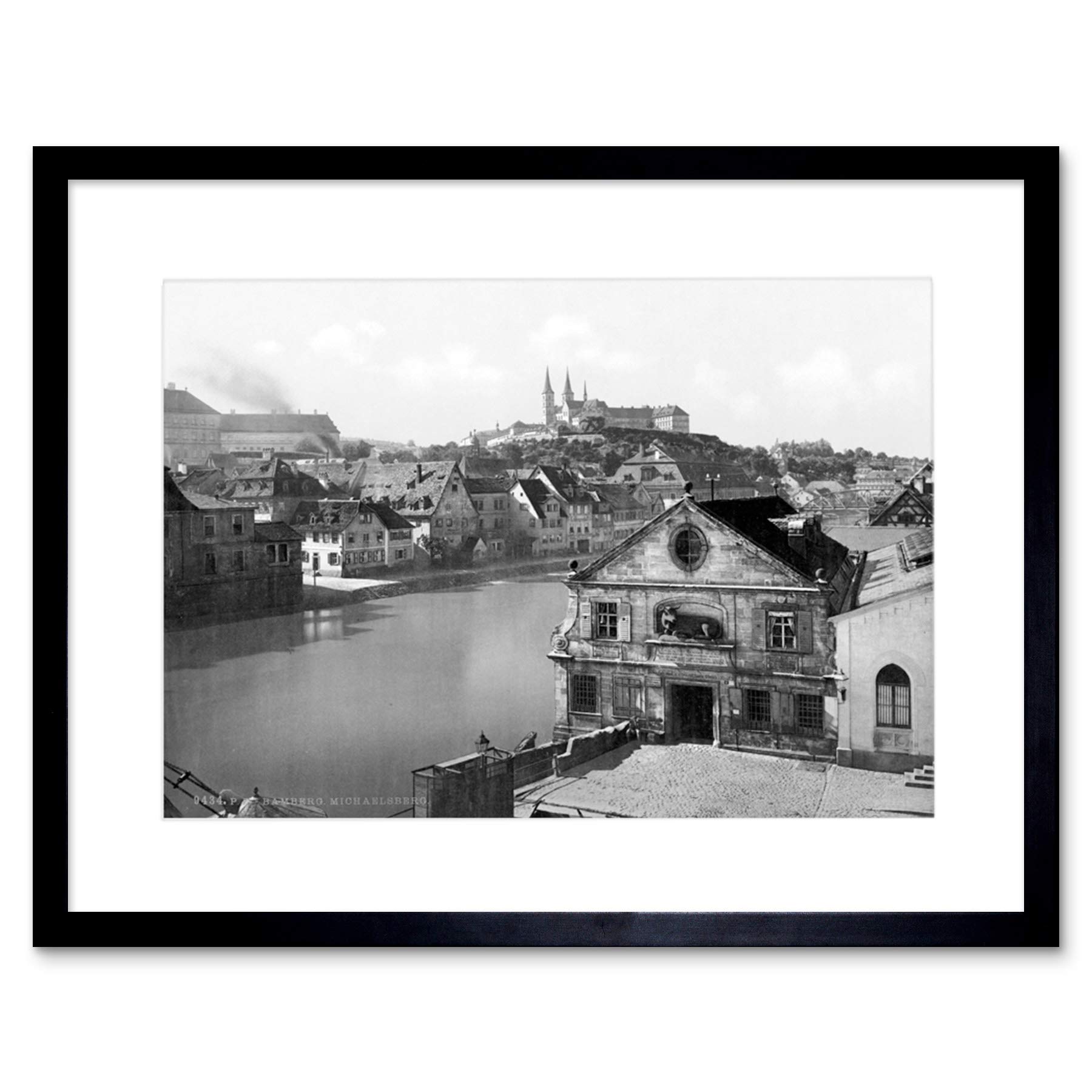 Wee Blue Coo Regnitz And Michaelsberg Bamberg Bavaria Germany 1895 Old BW Art Framed Wall Art Print