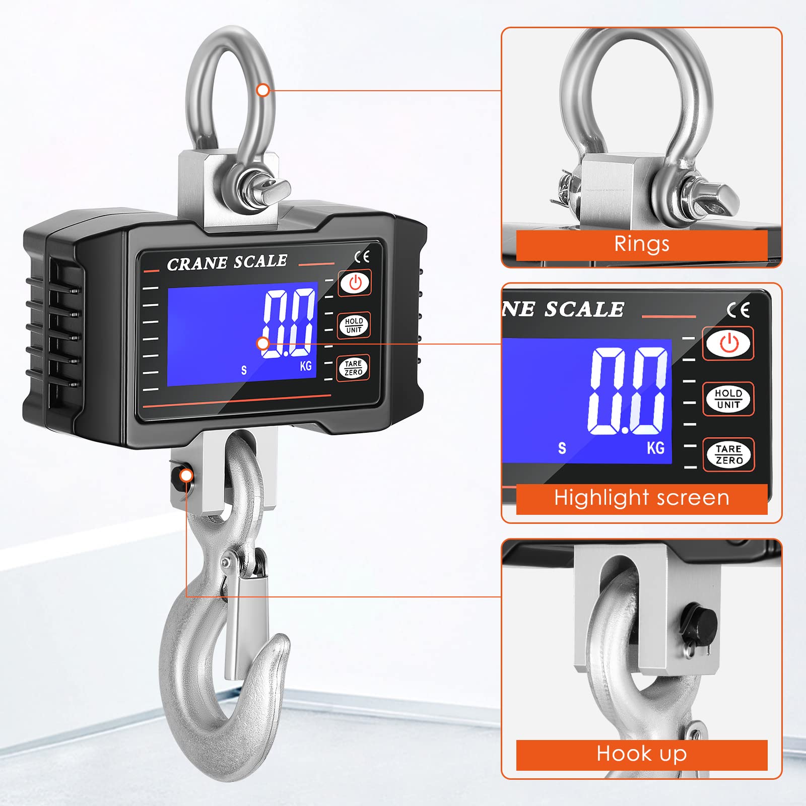 Bascula Gancho Industrial 1000kg, Báscula de Grúa Digital de Alta Precisión Báscula Colgantes Balanza Digital de Grúa LCD Inteligente con Control Remoto