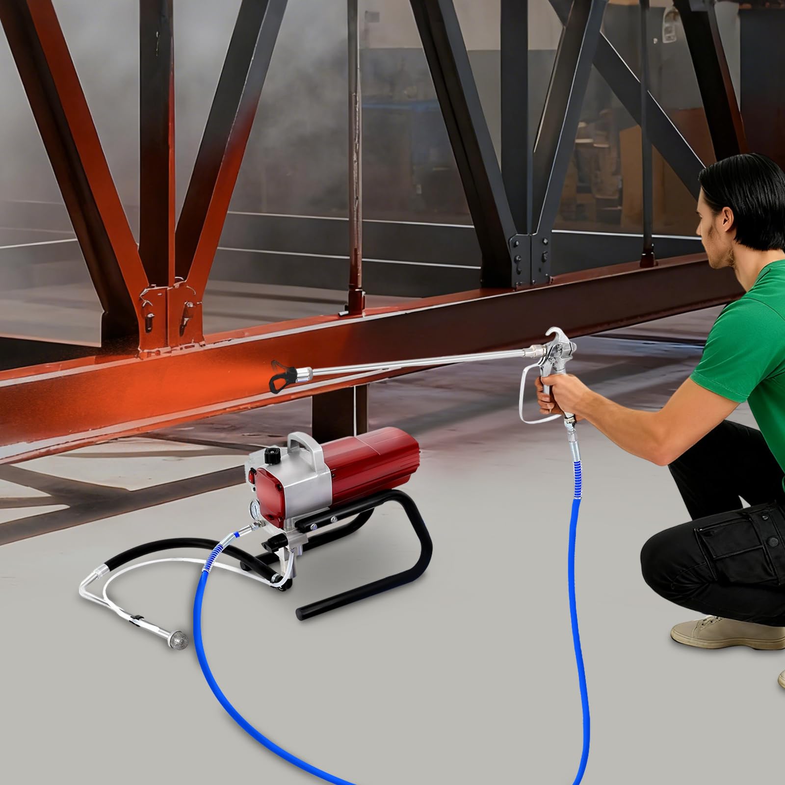 Airless - Pulverizador de pintura (1800 W, sistema de pulverización con manguera de alta presión de 9 m y pistola de pulverización, pulverizador de pintura para fachadas, techos y terrazas, flujo