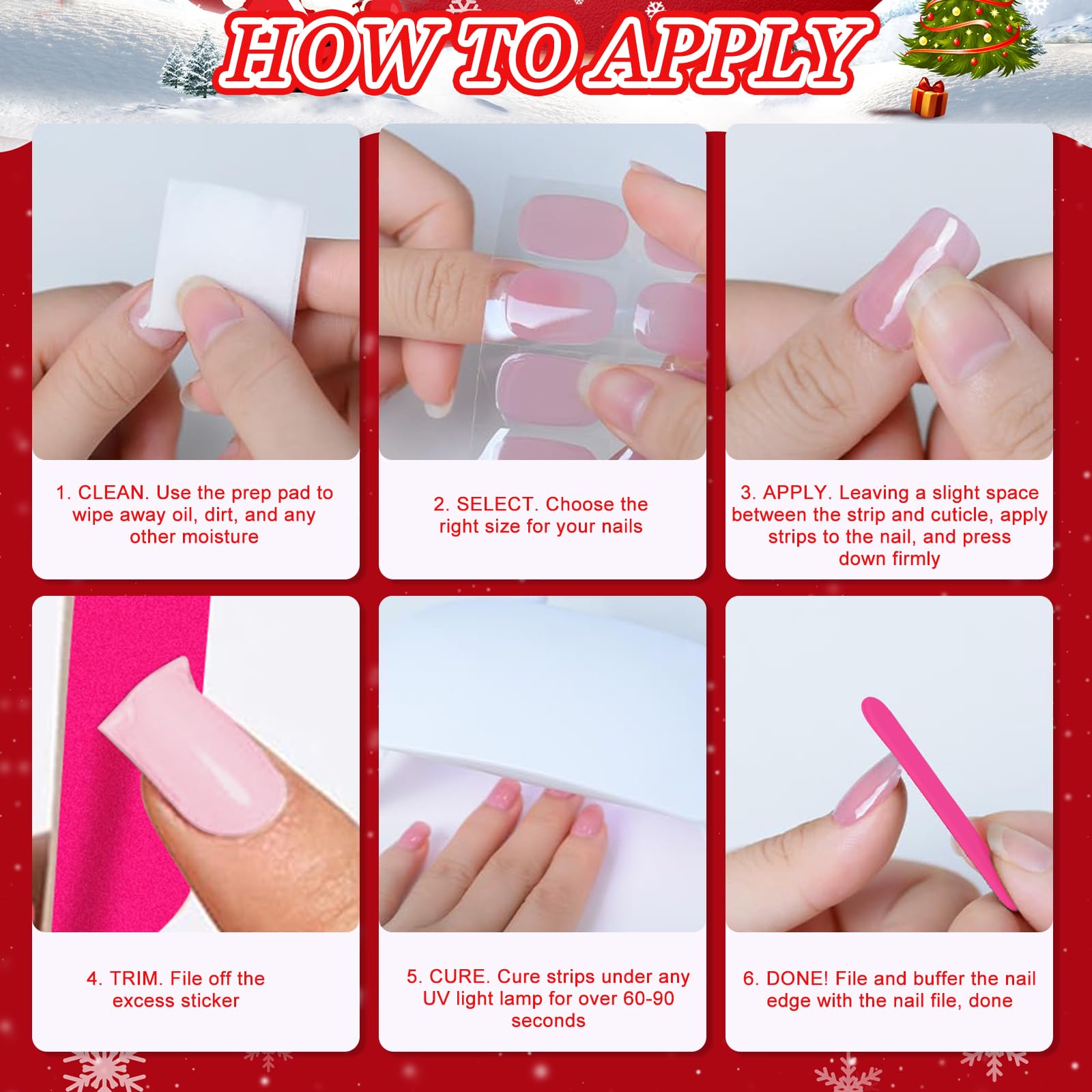 20 Weihnachts-Gel-Nagelfolien Halbgehärtet – UV-Gel-Aufkleber Mit Elch-Design, Inkl. Zubehör
