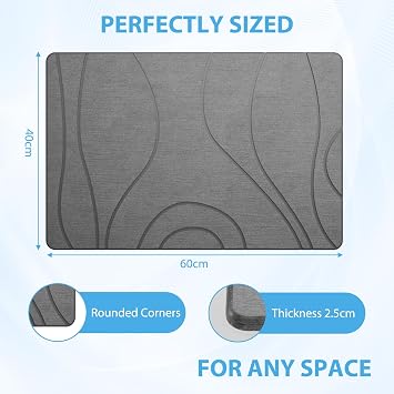 Hocklliy Diatomite Bath Mat, 60 X 40cm Stone Bath Mat Quick Dry, Non Slip Water Absorbent Drying Bathmat for Bathroom Shower Kitchen Pet Feeding (Gray)