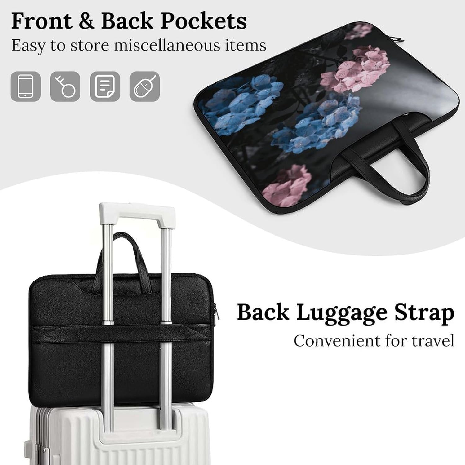 Moody Floral 42x30.5cm Black-style Laptop Bag Leather Tablet Computer Briefcase Large Capacity Work Business Tote Bags for Office