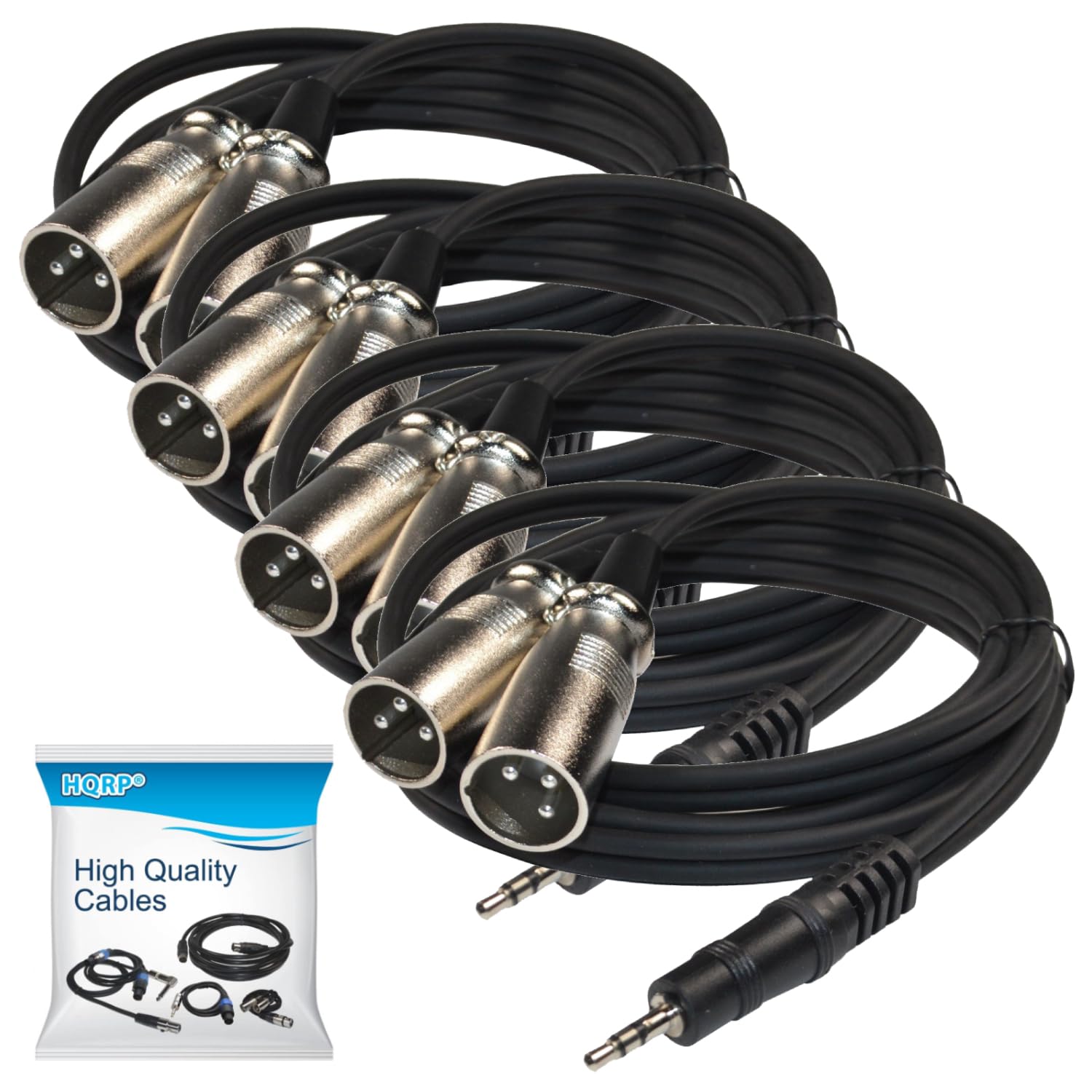HQRP 4-Pack 1/8" (3.5mm) to Dual XLR Male Plugs Cable Cord (10ft) Compatible with KRK Rokit 5 G2s / HS50m's/JBL EON 5151XT / RCF Art Sound System