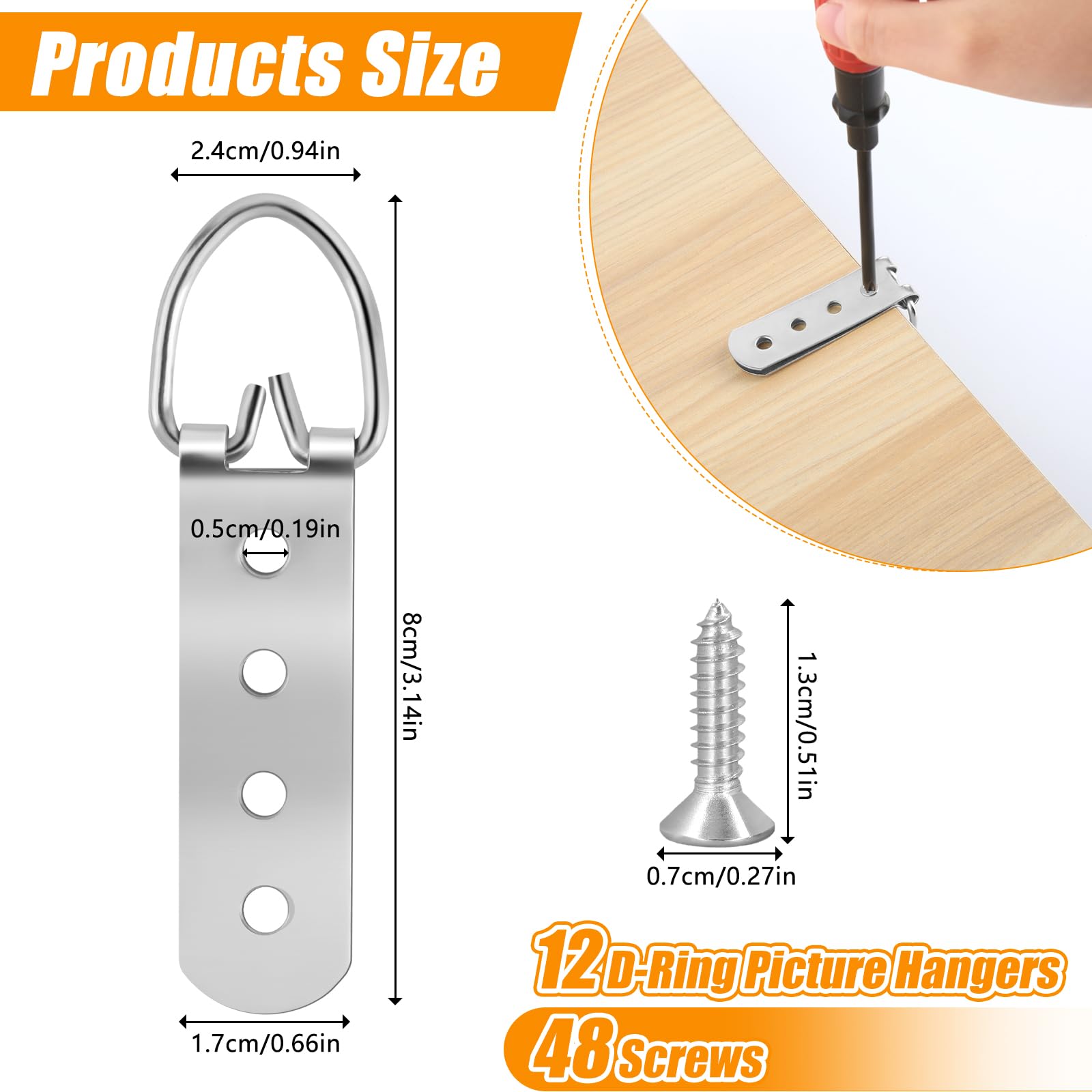 JIANGZHIB Picture Hangers for Heavy Pictures D-Ring Picture Hangers, Pack of 12 4 Hole D-Ring Picture Hangers - Image 2