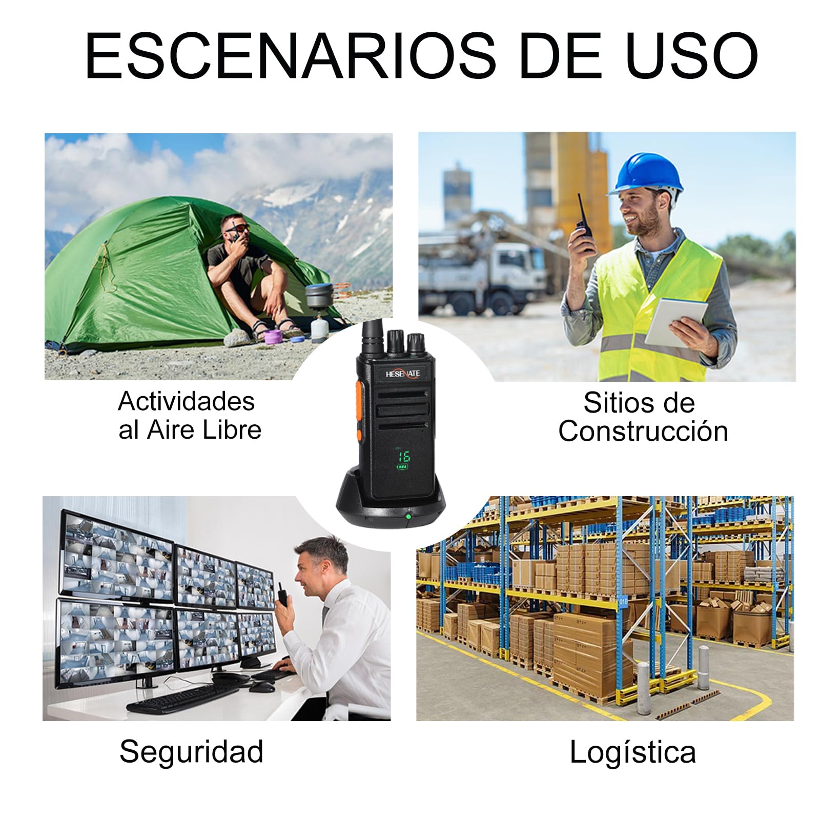 HESENATE HT66 Plus Walkie Talkie sin Licencia,16 Channels con Pantalla,Walkies Profesionales Largo Alcance,con VOX Manos Libres Pinganillo Walkies,para Restaurantes Hotel (2 Pizeas,Negro)