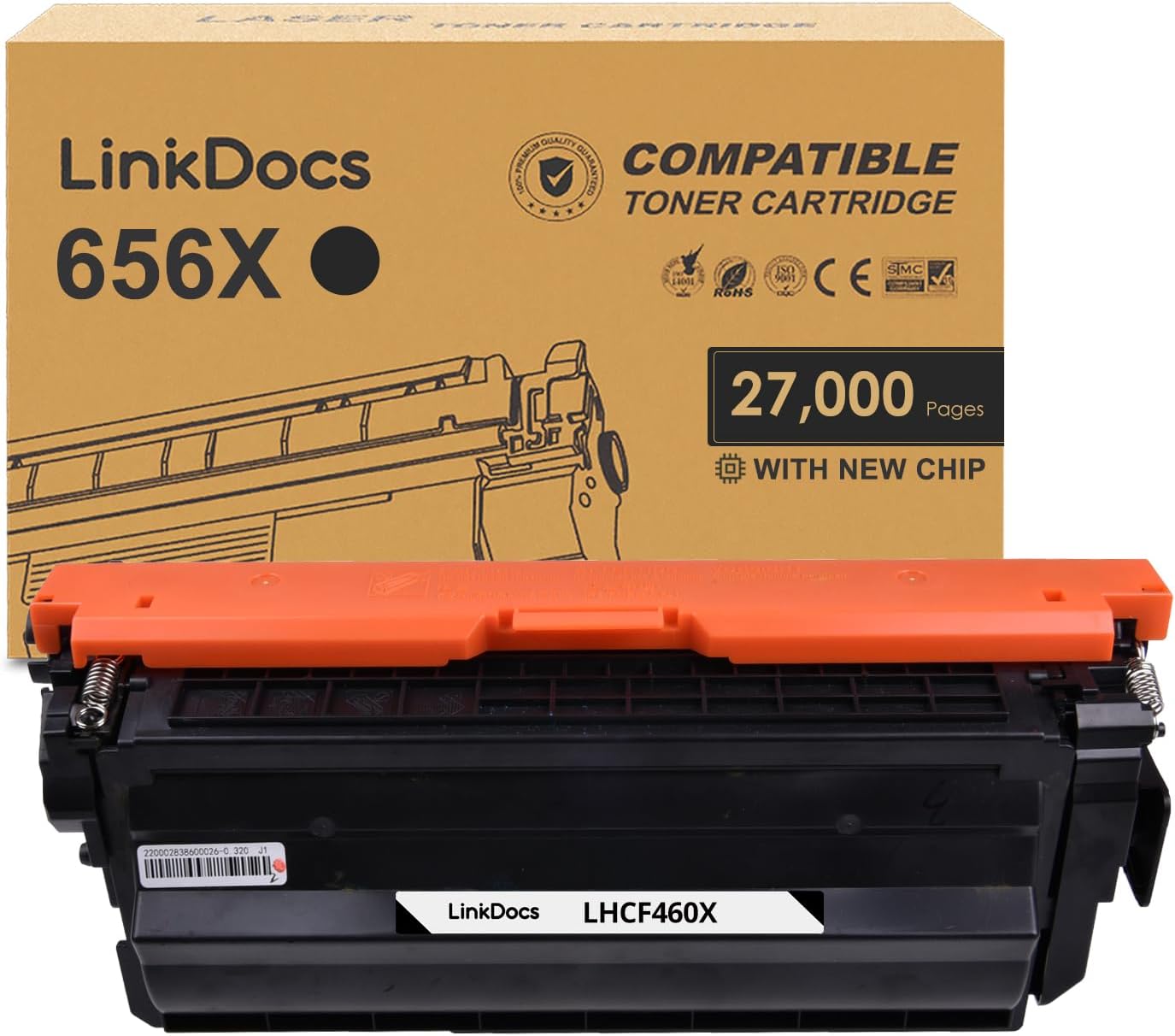 LinkDocs 656X Black Compatible Toner Cartridge (with New Chip) Replacement for HP 656X BK CF460X Used with HP Color Enterprise M652dn M652n M653dh M653dn M653x Printer