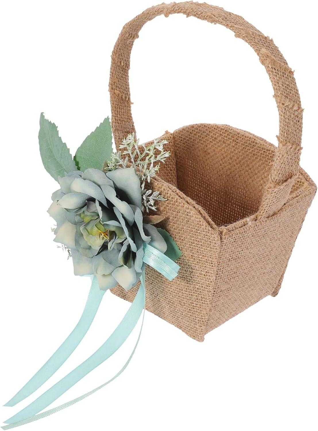 Wedding Flower Girl Basket Linen Handheld Country-style Bride Flower Basket for Wedding Ceremony Party Supplies Blue Color