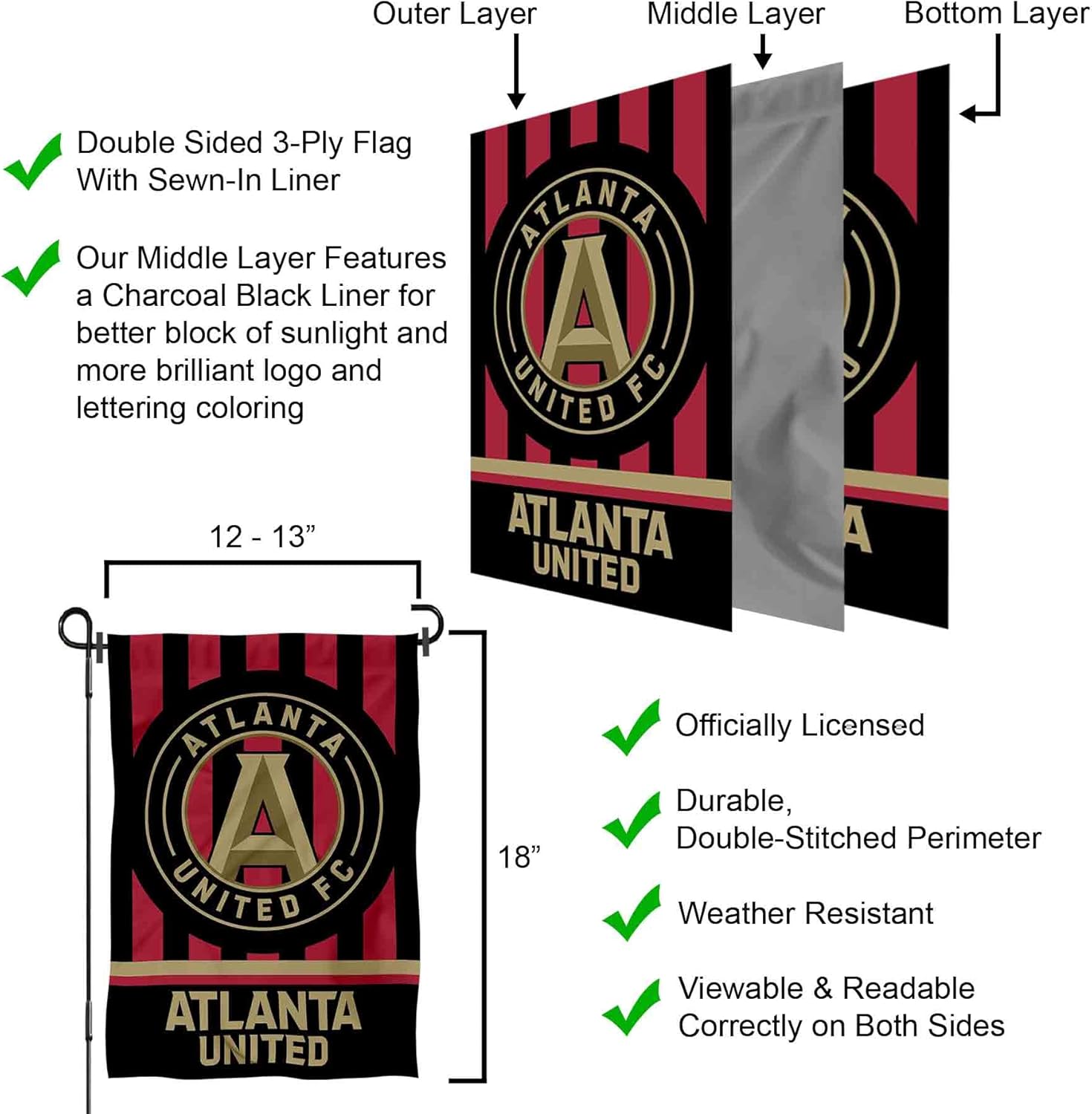 Atlanta United FC Stripes Garden Flag with Stand Pole Holder - Image 5