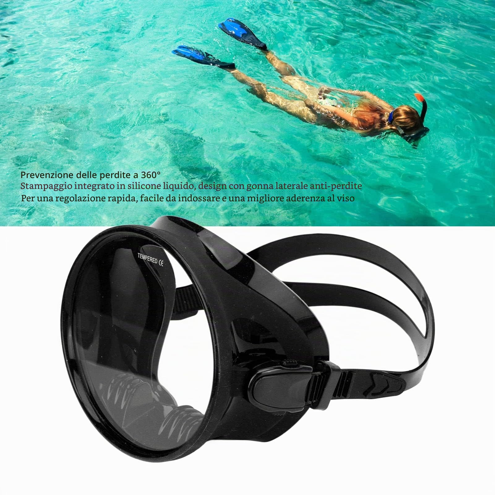 Jiawu Maschera da Snorkeling, Maschera da Sub Antiappannamento, Occhiali da Snorkeling Universali, Attrezzatura da Snorkeling Subacquea a Prova di Perdite per Uomini, Donne, Giovani