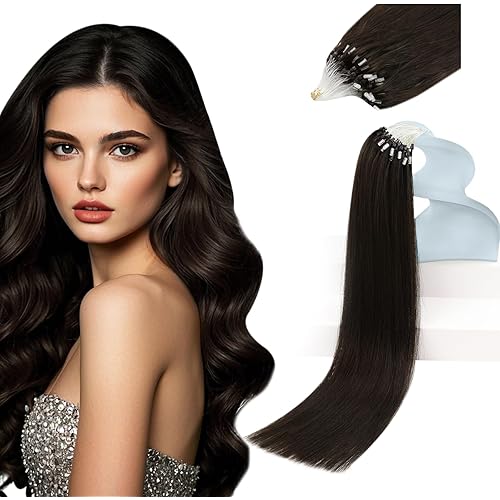 Sunny Hair 24 Inch Micro Loop Human Hair Extensions, Dark Brown with Highlights, 50g, Adds Natural Fullness for Formal Occasions, Weddings, and Evening Gatherings