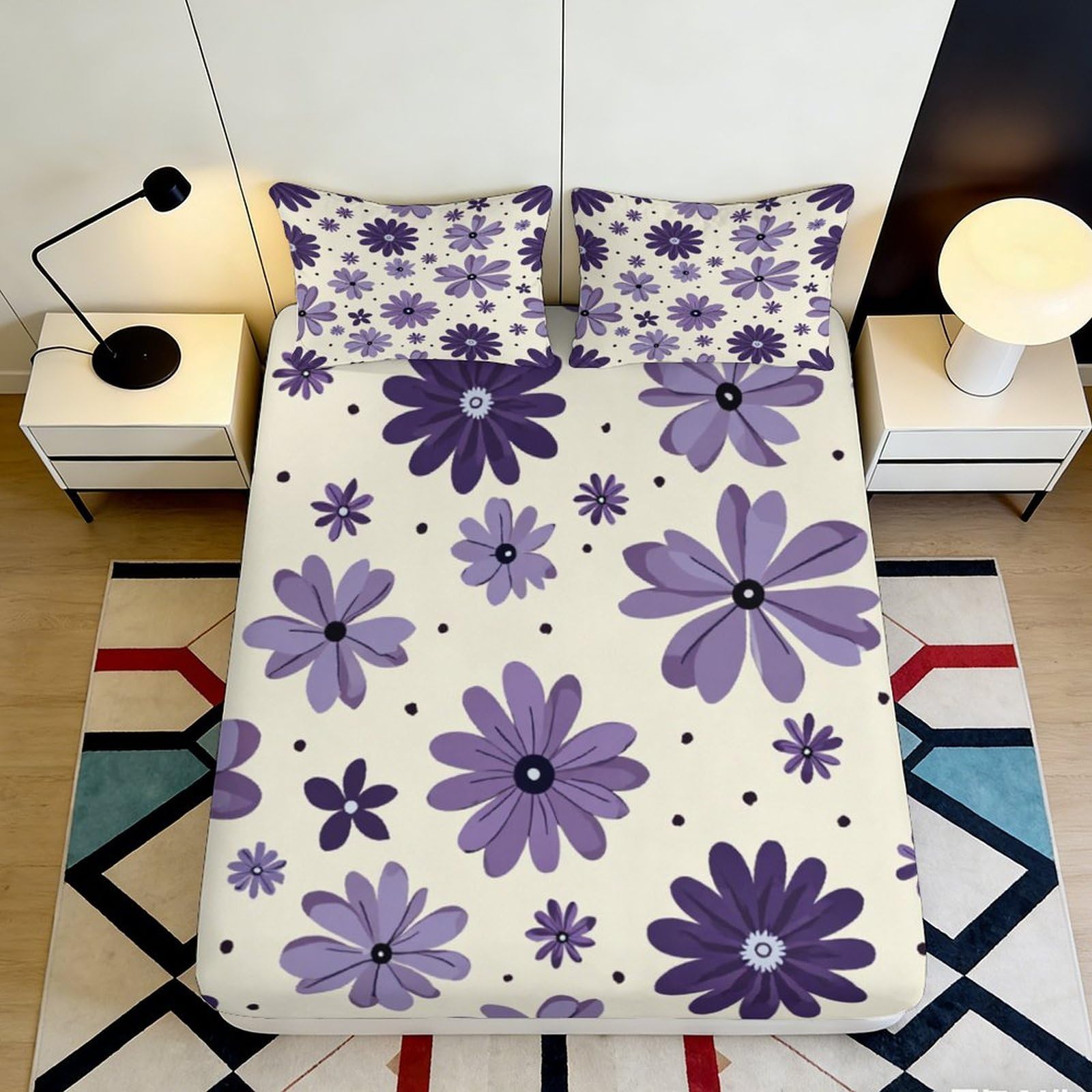 3D Printed Sunflower Puppy Fitted Sheet Microfiber Deep Pocket Non-Slip Bedding for Bedroom Mattress Fitted Cover 200x200x25cm