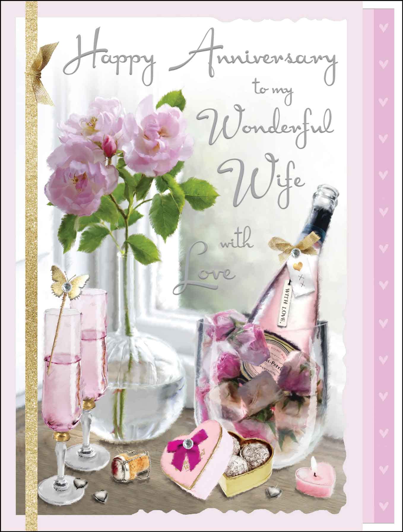 Jonny Javelin Artistic Anniversary Wishes Greeting Card, 'To My Wonderful Wife', Champagne and Truffles Design