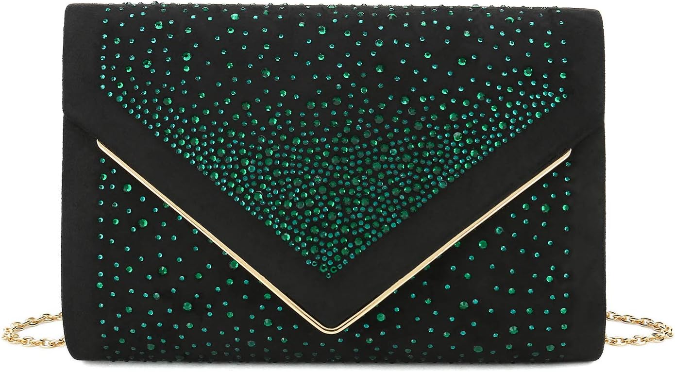 CHARMING TAILOR Envelope Purse Formal Faux Suede Clutch Rhinestone Evening Bag for Women Party Handbag