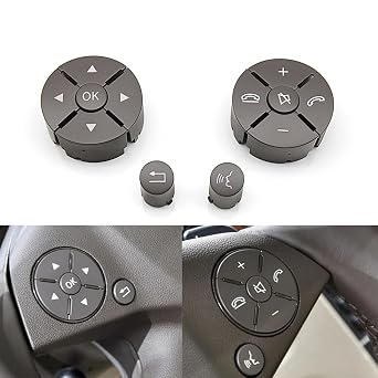 Car Steering Wheel Switch Button Voice Audio Volume Control Cover Replacement for Mercedes Benz C E S Class W204 W212 W221 GLK X204 Repair Multifunction Brown, 2pack