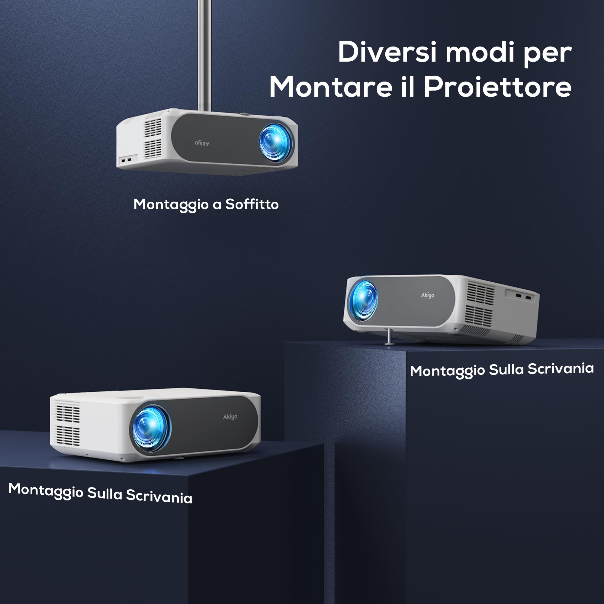 Proiettore 4K AKIYO 20000 Lumen WiFi 6 Bluetooth Full HD 1080P Outdoor Projector Funzione Zoom, Display 300 Pollici per Home Theater, Compatibile con TV Stick/HDMI/USB/iPhone/Android
