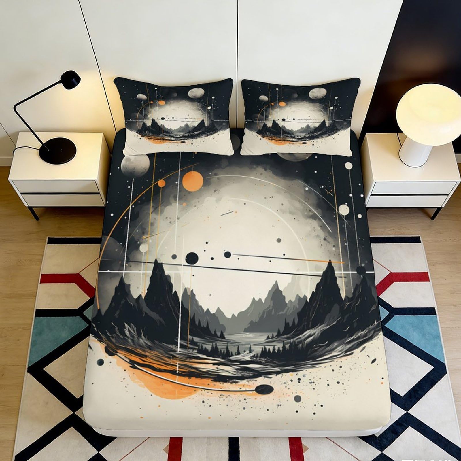 Pnayamiorkfel Style-9 3D Printed Abstract Mountain Fitted Sheet Microfiber Soft Decor Planetary Landscape Bed Cover For Bedroom Guest Room 90X200x25cm