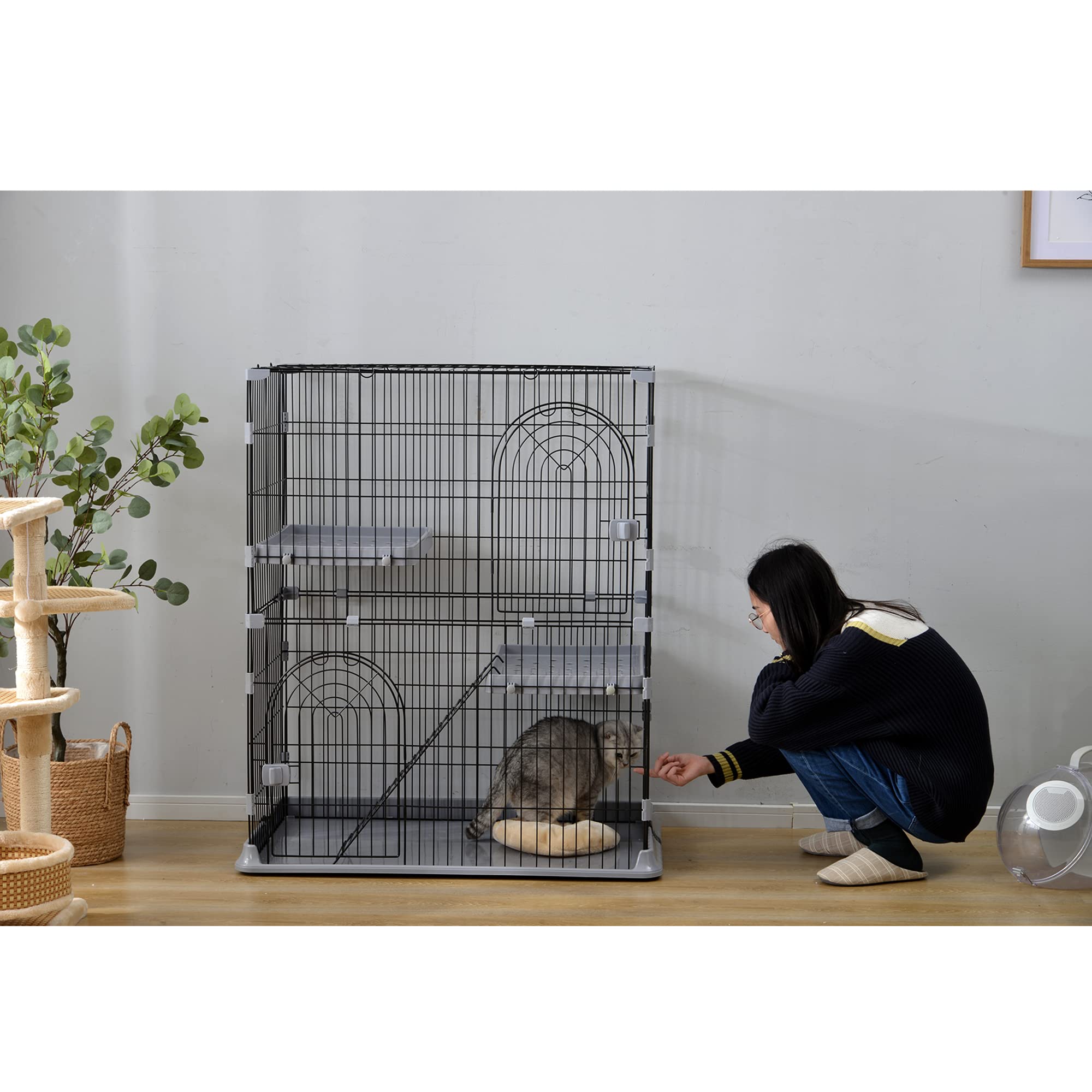 Amazon | 猫 ケージ キャットケージ 2段 100×65.5×120cm 猫ゲージ 