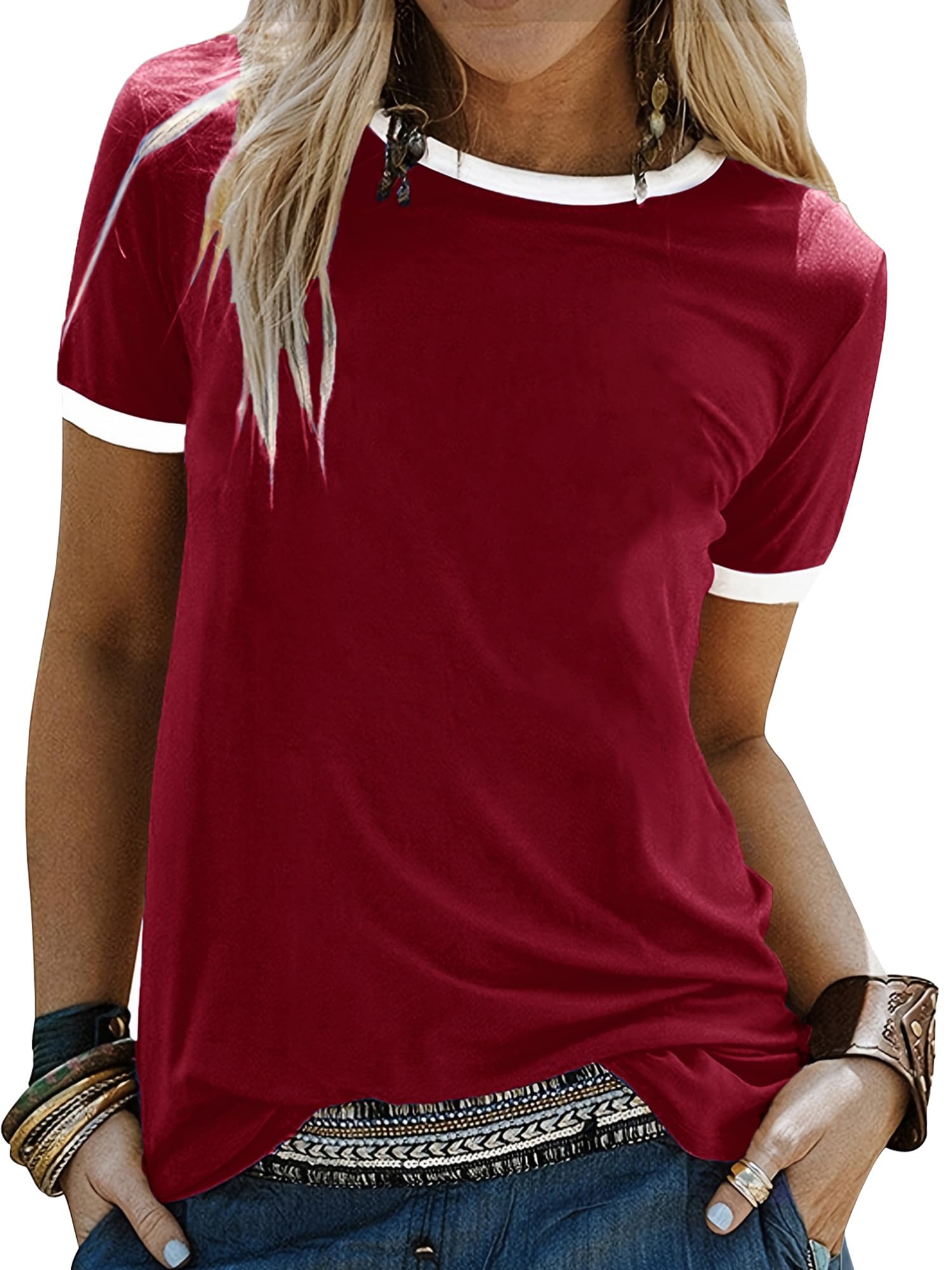 Awemeal T-Shirt Damen Sommer Oberteil Tee Shirt Rundhals Kurzarm Basic T-Shirts Bluse Einfarbig Casual Blusenshirt Top Hemd