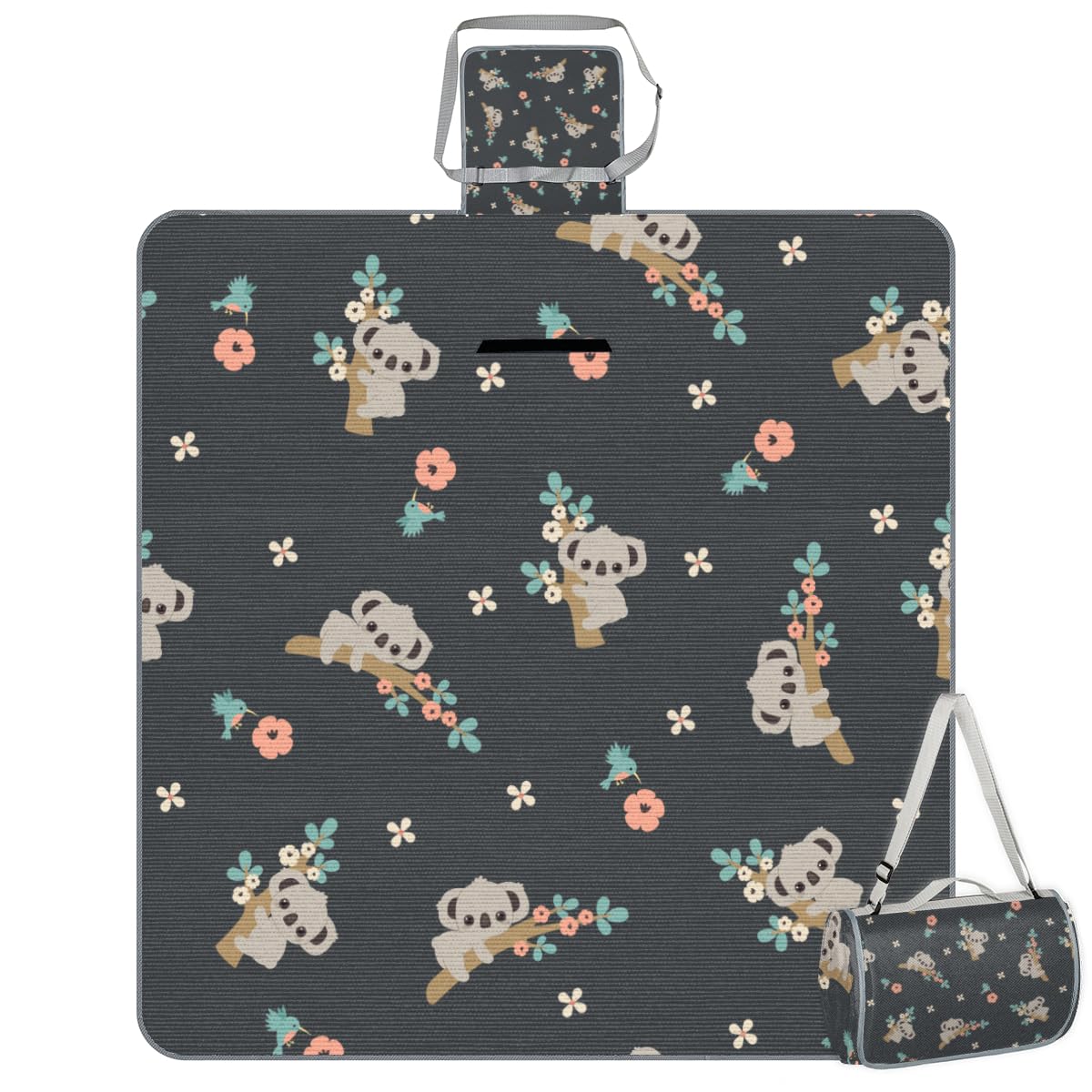 Shimoshe Picnic Blankets 57”x 59”, Koala Floral Waterproof Sandproof Picnic Mat Lightweight Foldable Beach Blanket for Camping Park Grass Beach Outdoor Blanket