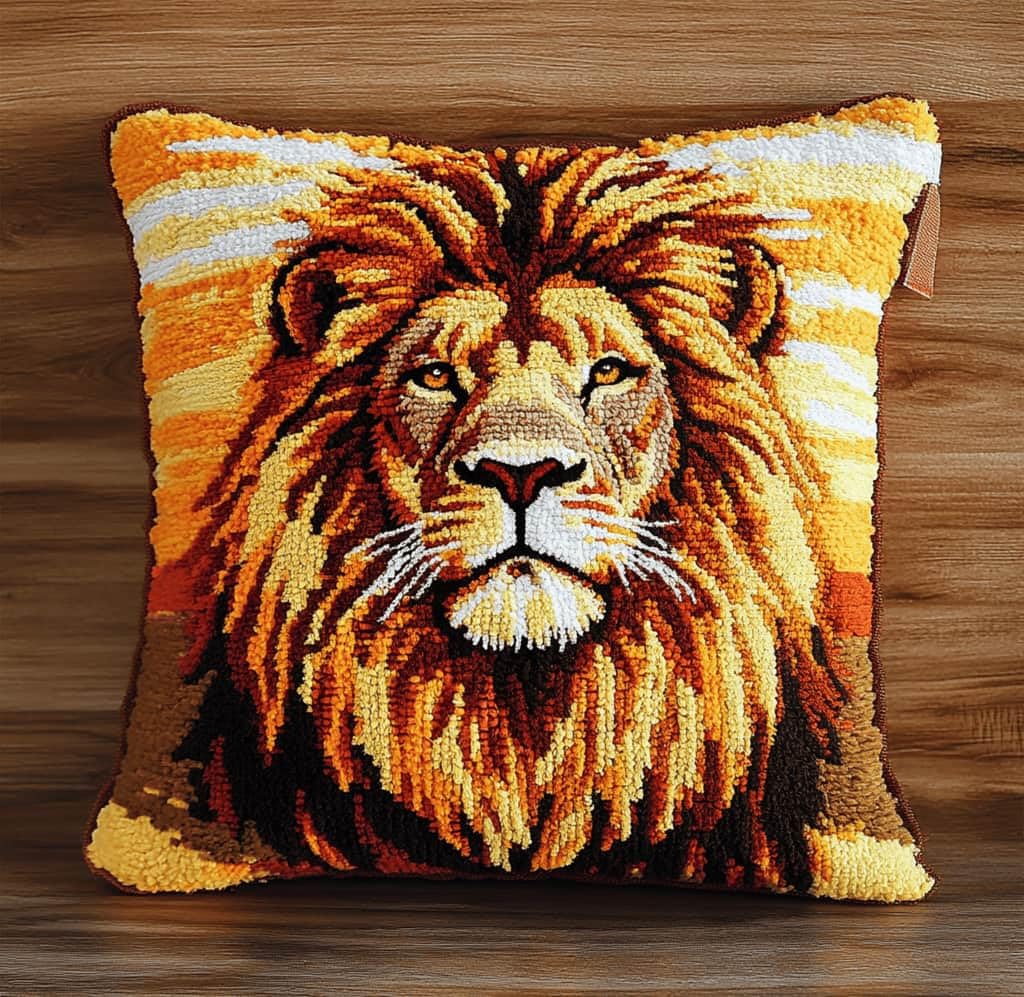 Kitquiver Latch Hook Rug Kits for Adults Lion DIY Latch Hook Cushion Cross-Stitch Embroidery Cushion Cover for Home Sofa Decoration 17X17 in.