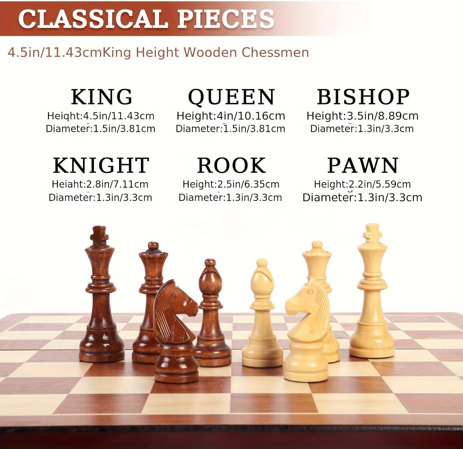 20" Extra Large Solid Walnut Wooden Chess Set with 2 Extra Queen Pieces - King Height 4.25''