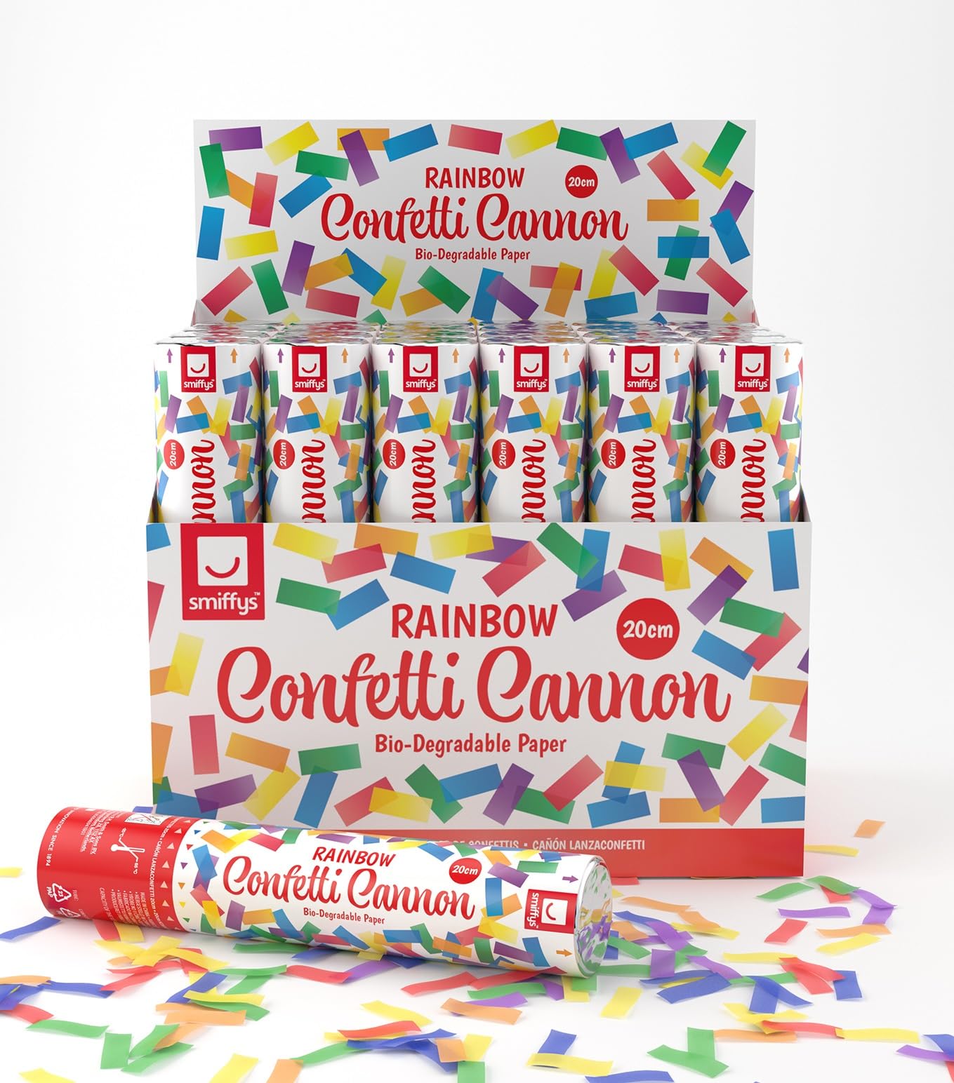 Smiffys 20cm Party Time Confetti Cannon, Rainbow, DB of 24