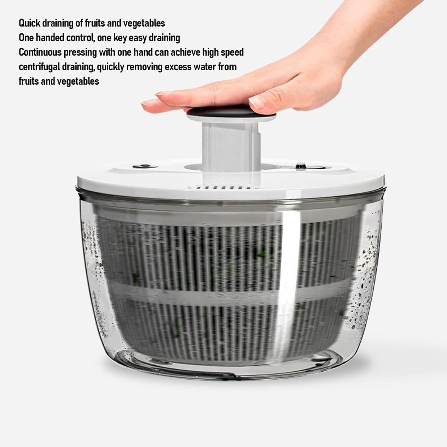 Salad Spinner, Large Capacity Transparent Lettuce Spinner and Vegetable Washer Dryer with One Handed Pump Design and Non Slip Base, for Kitchen Storage and Salad Preparation (L)
