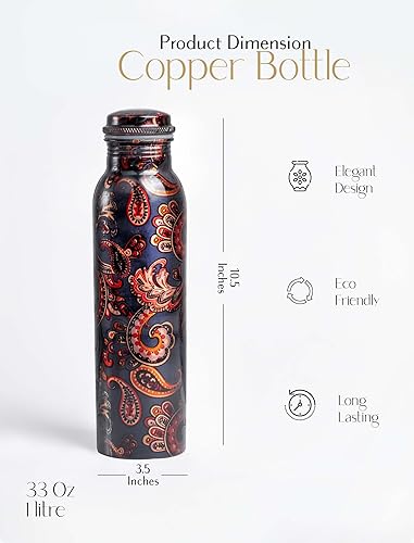 Miniatura 2 de ABHISUBYA Botella de agua de cobre de 34 onzas  1 litro  un recipiente de cobre puro ayurvédico hecho a prueba de fugas para beber, bebe más agua,