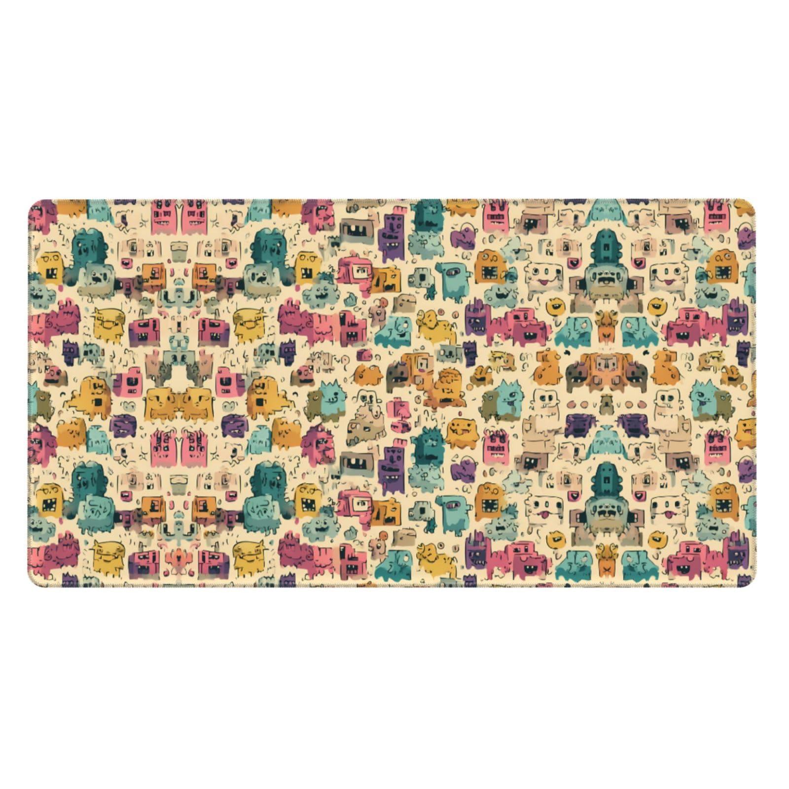 Tappetino da scrivania grande con stampa di mostri dei cartoni animati, per tastiera, base in gomma, motivo stampato, per ufficio, gaming, laptop, PC, nero