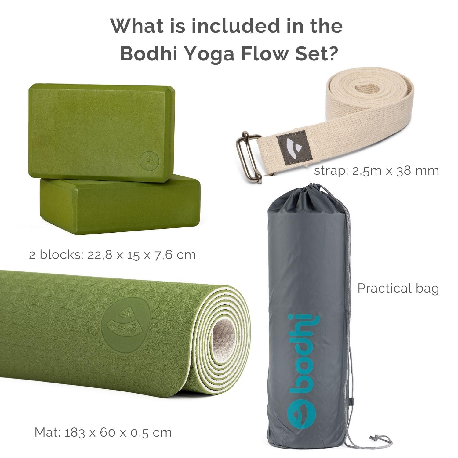 Bodhi - Kit Yoga Complet pour débutants Flow avec Tapis de Yoga, Brique et Sangle