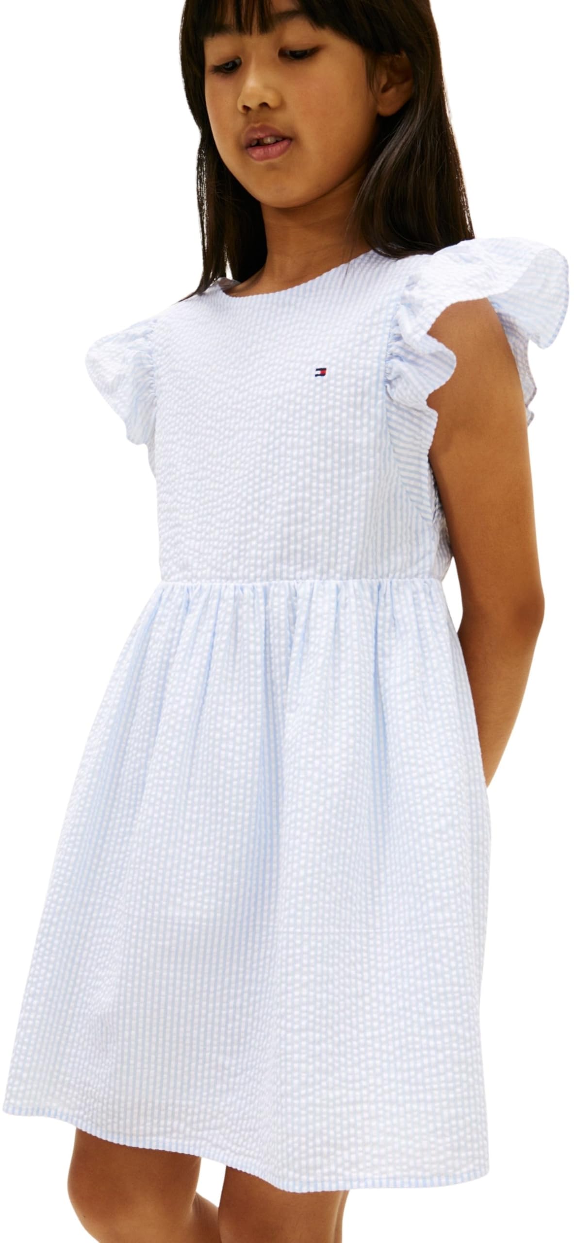 Tommy Hilfiger Dziewczęca sukienka seersucker Ss KG0KG09165 Sukienki, niebieska (Sweet Blue Stripes), 2 lata