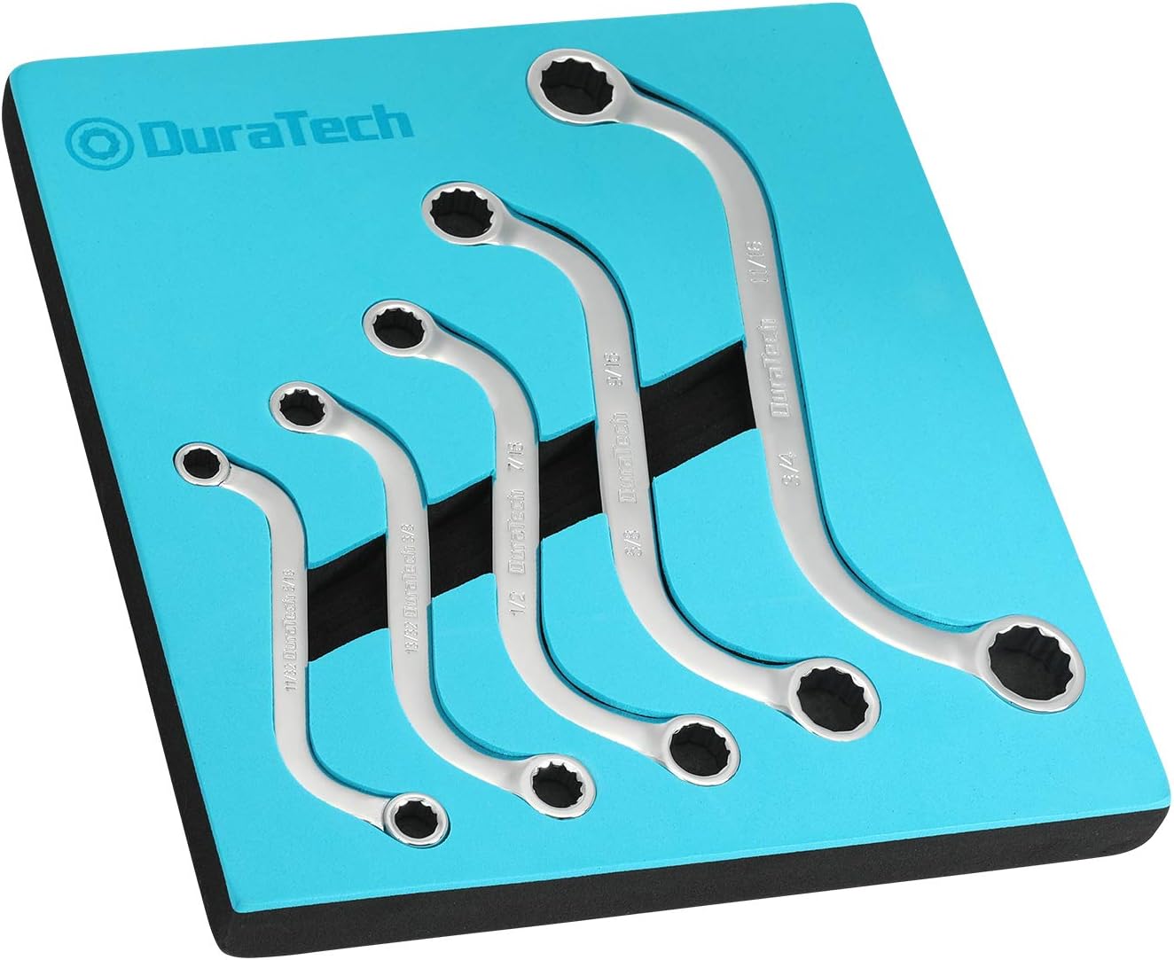 DURATECH S-Style Box Wrench Set, SAE, 5-Piece, 5/16'' to 3/4'', 12 Point, CR-V Steel, with EVA Foam Tool Organizer