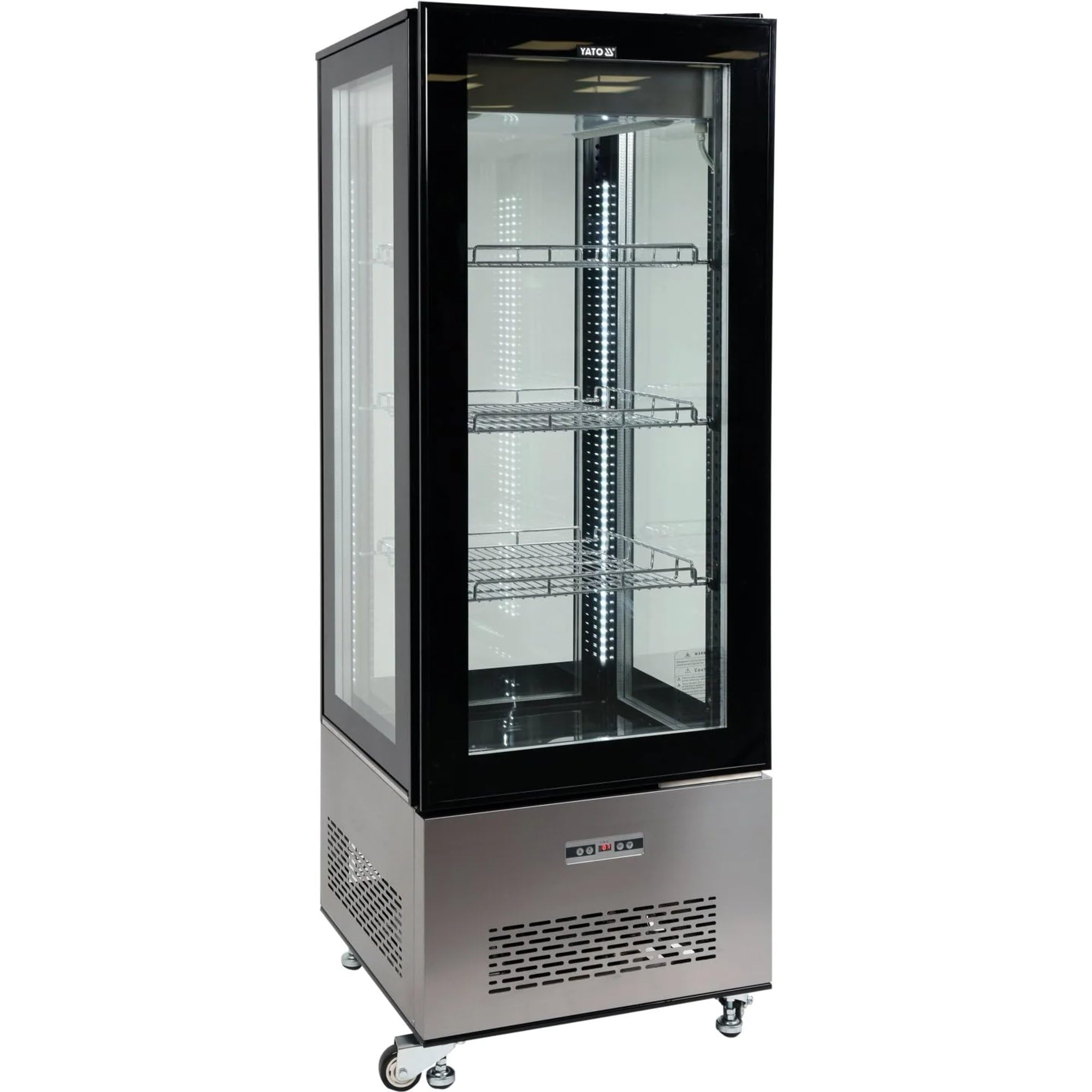 YATO 400L Kühlvitrine in Schwarz, 65x65x190cm - Präsentationsvektor, Gastronomie, Catering, Lagerung, Kühldisplay mit LED-Beleuchtung