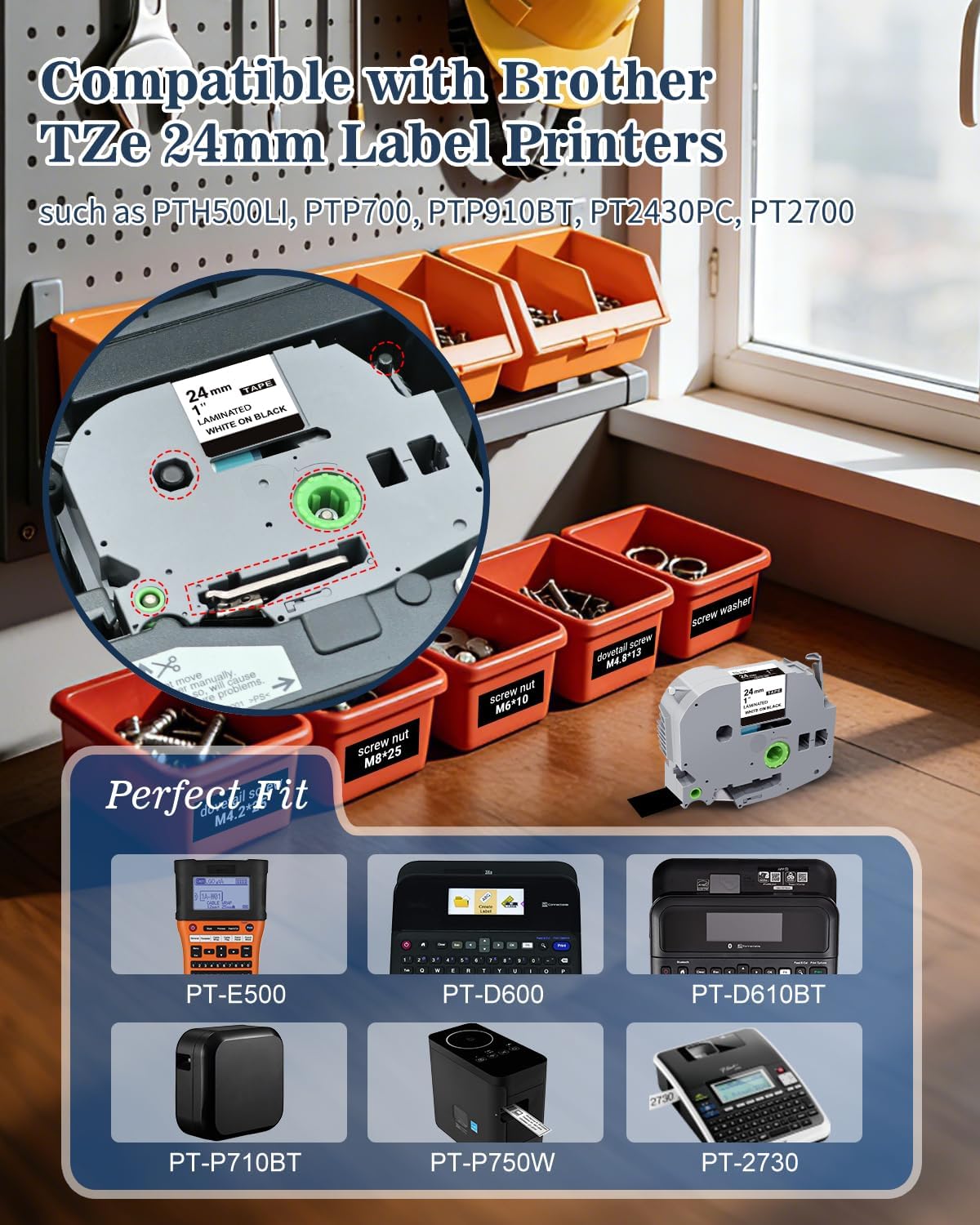 TZe-355 Label Maker Tape 24mm 1 Inch Replacement for Brother P Touch Label Tape TZe 24mm 0.94 Laminated Black for Brother P Touch PT-D610BT PT-D600 PT-P710BT PT-P910BT 2730