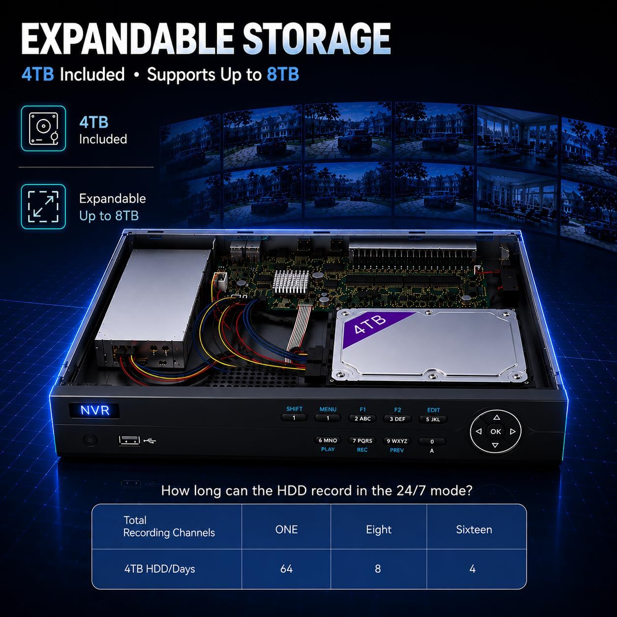 NR21P6-16/D 16-Channel PoE NVR Recorder with Built-in 4TB HDD, 4K HDMI Output, Supports 8MP IP Cameras, ONVIF Compatible, Wired Security System(Guarding Vision)