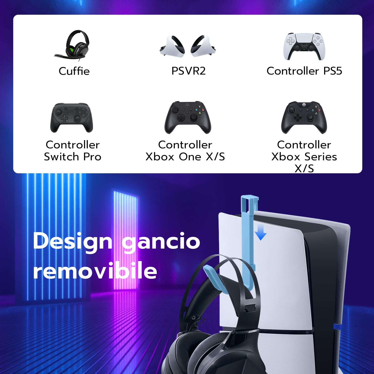 Wigearss Supporto Verticale PS5 Slim con Doppio Caricatore Controller, Base di Ricarica Joystick PS5 con Illuminazione RGB per PS5 Slim DE/UHD, Non per PS5/PS5 Pro