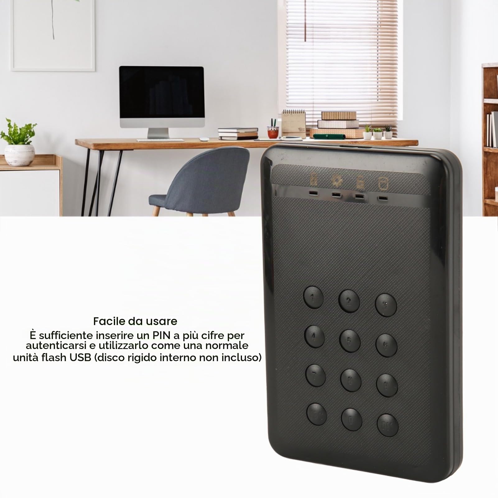 Ausla Disco Rigido Esterno Portatile con Crittografia Hardware con USB 3.0, Autenticazione PIN, Crittografia in Tempo Reale, velocità di 5 Gbps per, OS X, e