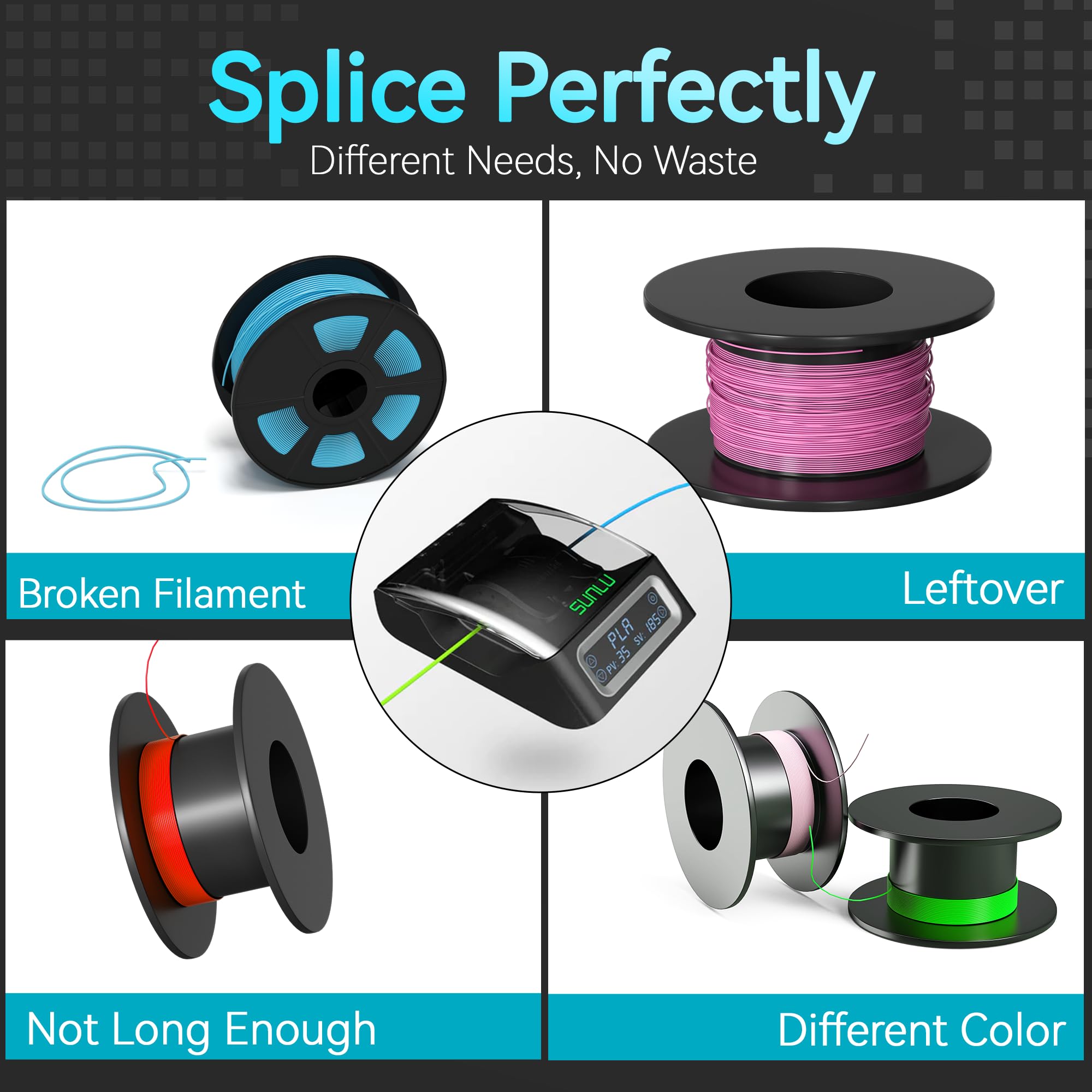Conector de Filamento 3D SUNLU Oficial, hasta 240 °C para Filamento de Impresora 3D, Compatible con Filamento PLA PCL ABS PETG PA/PC, Paquete con 200 Fundas de PTFE