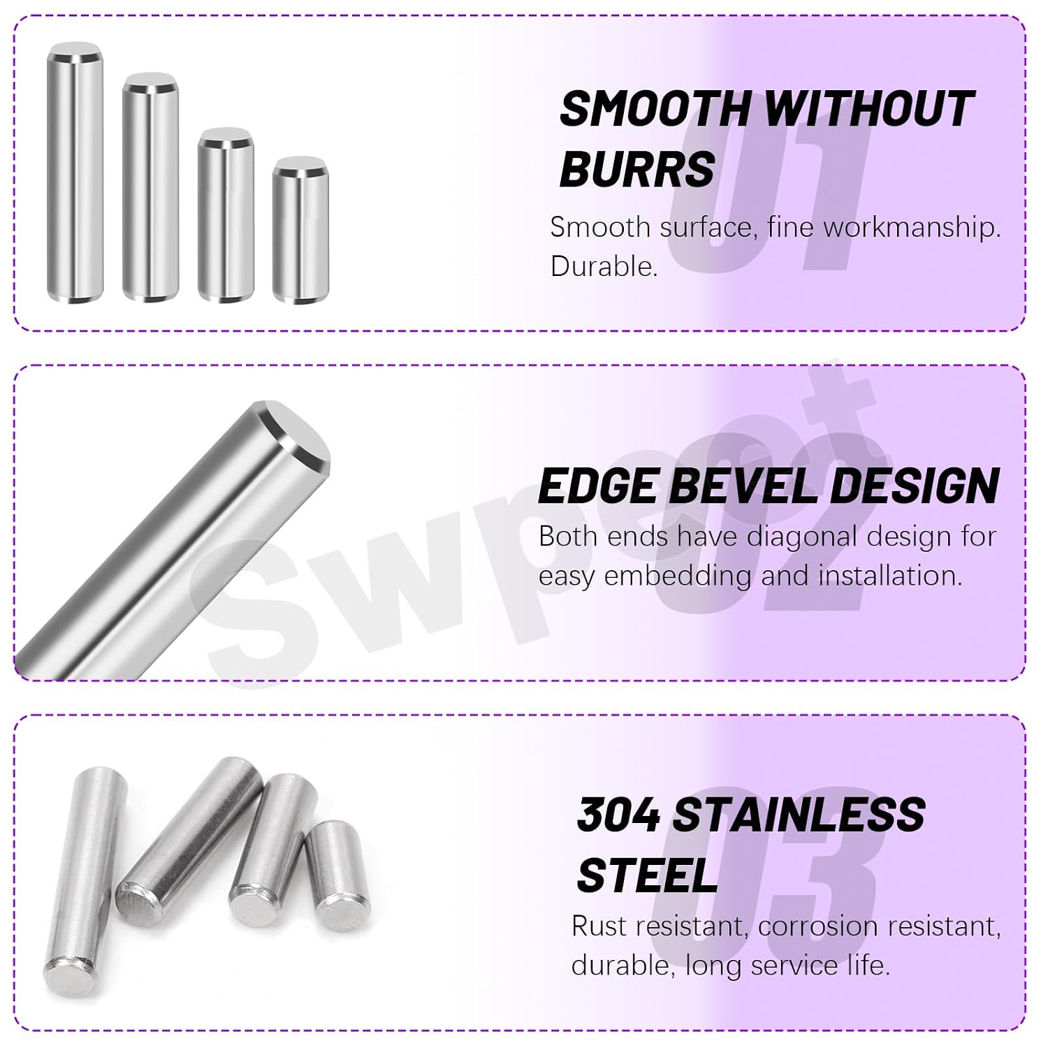 Swpeet 60Pcs M6 M8 M10 304 Stainless Steel Dowel Pin Assortment Kit, Cylindrical Shelf Support Peg Pin Rod Fasten Elements for Maintenance and Connection (with A Storage Box )