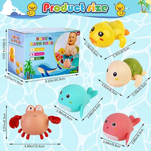 Miniatura 5 de Juego de 5 juguetes de baño para bebés, juguetes de baño para niños pequeños, juguetes de bañera para niños, delfines, cangrejos, tortugas, patos,