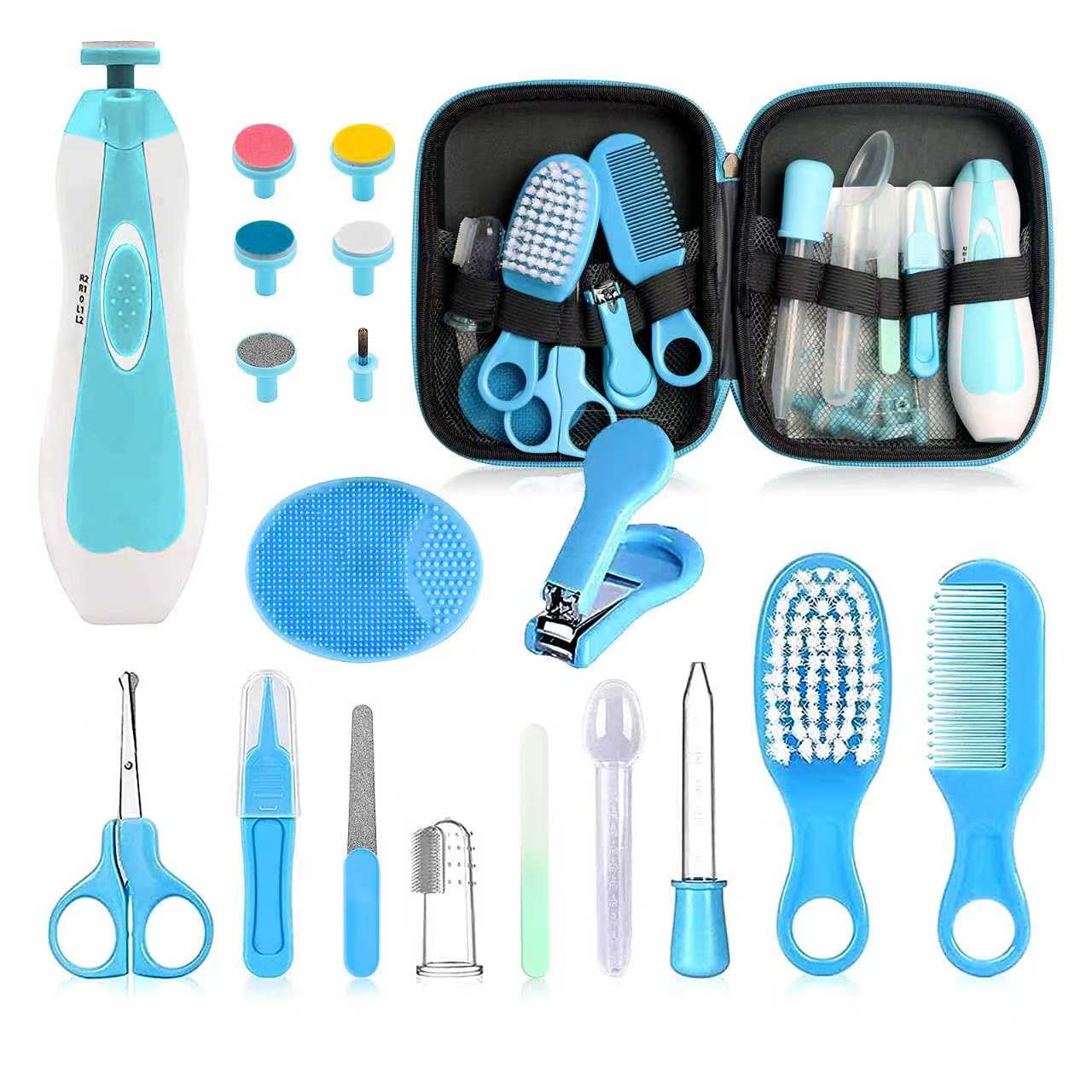 Baby Grooming Kit – 26 in 1 Nursery Essentials Baby Registry Shower Gift for Newborns, Infants, Toddlers, Boys, Girls Kids-Safety Baby Comb, Brush, Finger Toothbrush, Nail Clippers, Scissors(Blue)